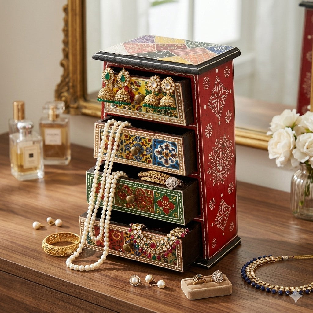 Jewellery Box With 4 Drawers For Dressing Table - 13 Inch - Apkamart