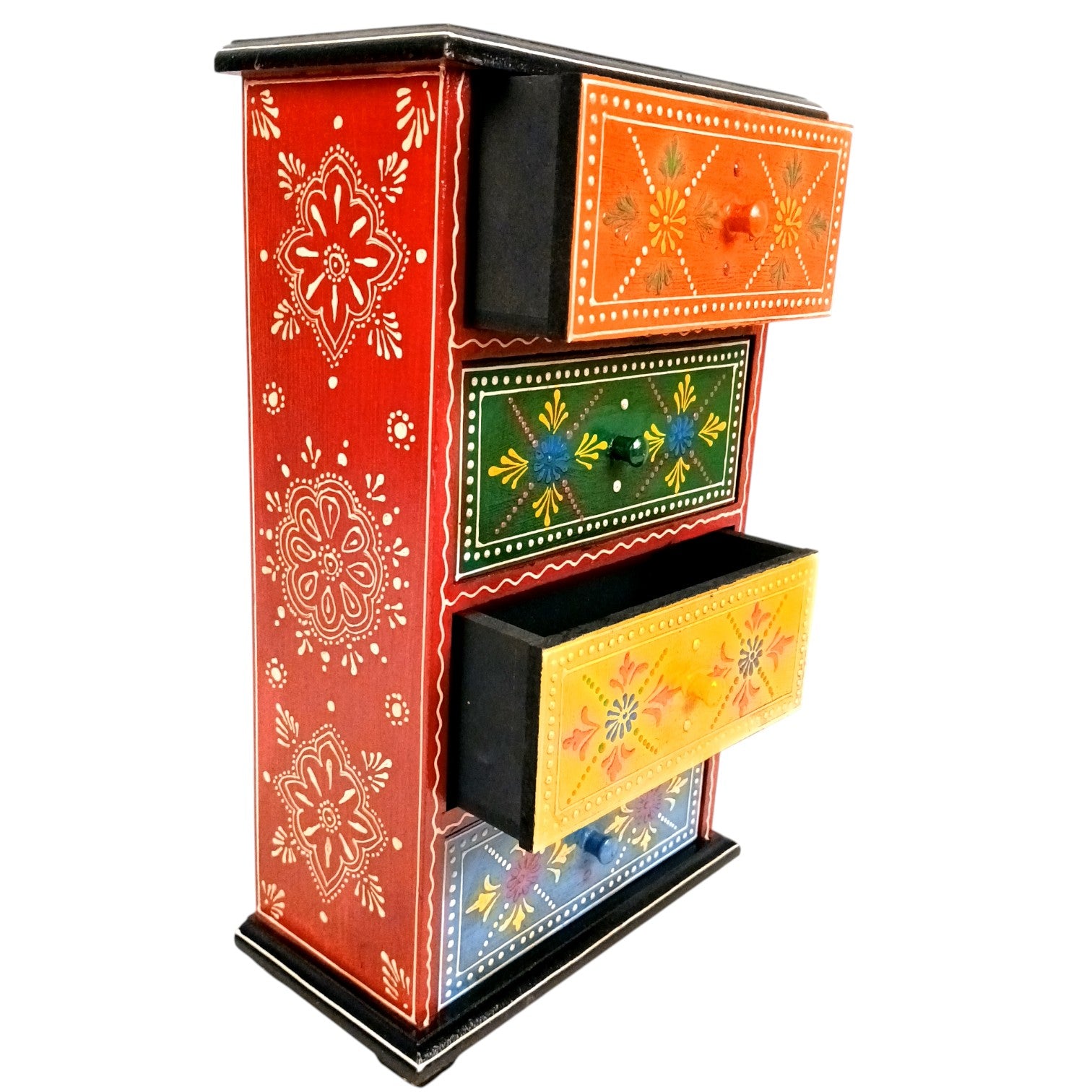 Wooden Jewellery Box with 4 Drawers | Handcrafted Storage Organizer for Rings, Earrings, Bangles, Trinkets | Decorative Box for Dressing Table, Home Decor & Gifting - 14 Inch - Apkamart