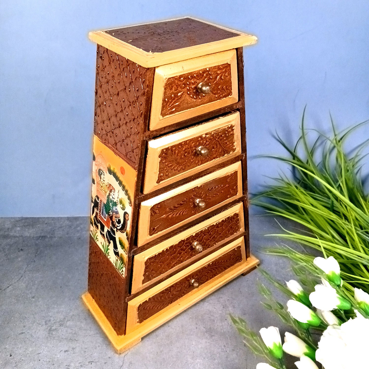 Jewellery Box with 3 Drawers | Handcrafted Jewellery Organizer for Rings, Earrings, Bangles, Watches | Decorative Storage Box for Dressing Table - 11 Inch - Apkamart #Style_Design 2