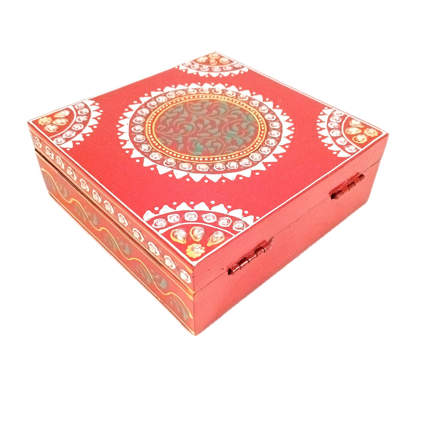 Jewellery Box | Decorative Wooden Jewelry Box - For Home, Table, Organizing Earring, Rings, Necklace & Gifts - 6 Inch - Apkamart #Colour_Red
