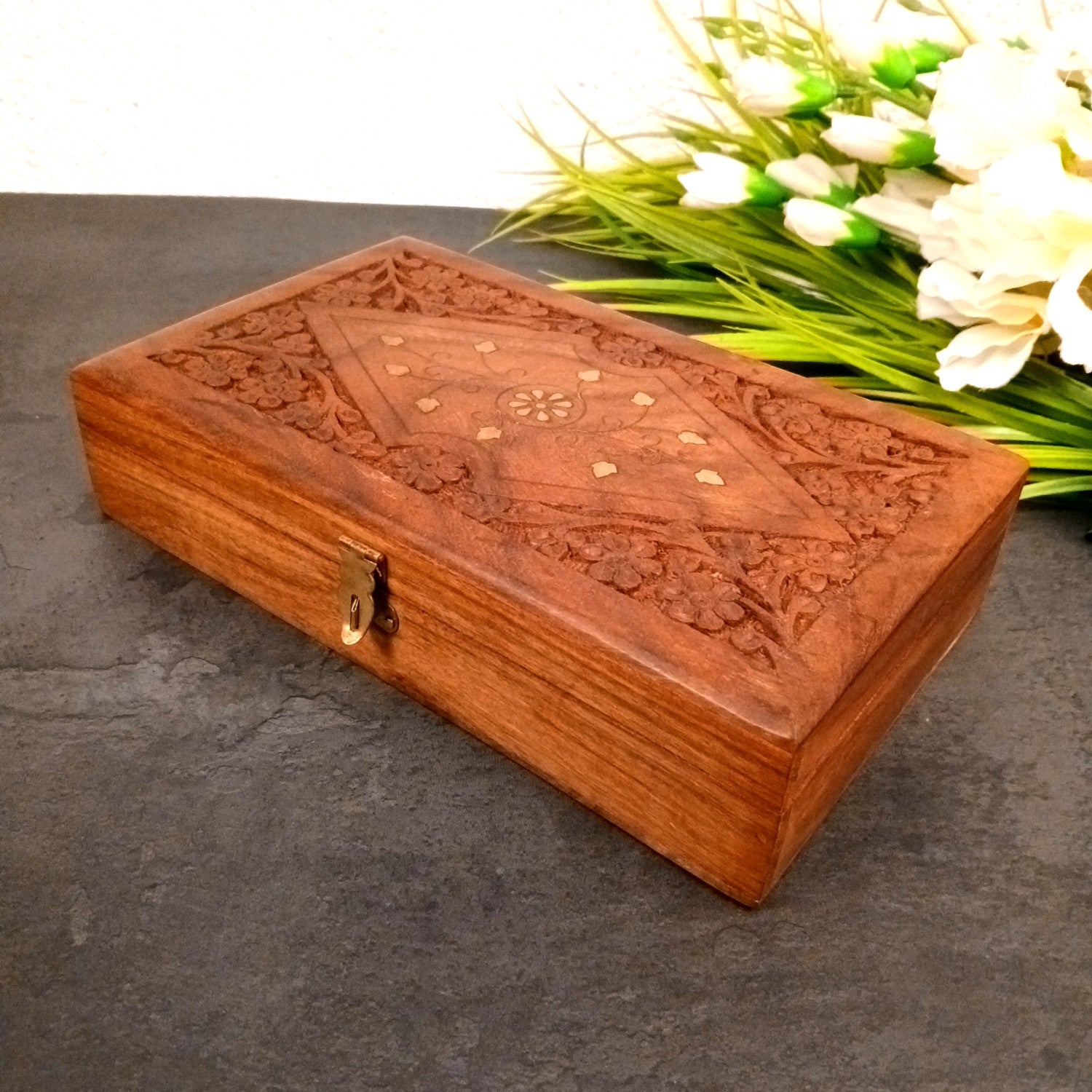 Wooden Jewelry Box for Bride | Bridal Gift Organizer for Women | Luxury Wedding Jewelry Storage Box | Compact Wooden Jewellery Case for Travel & Occasions - 10 Inch - Apkamart