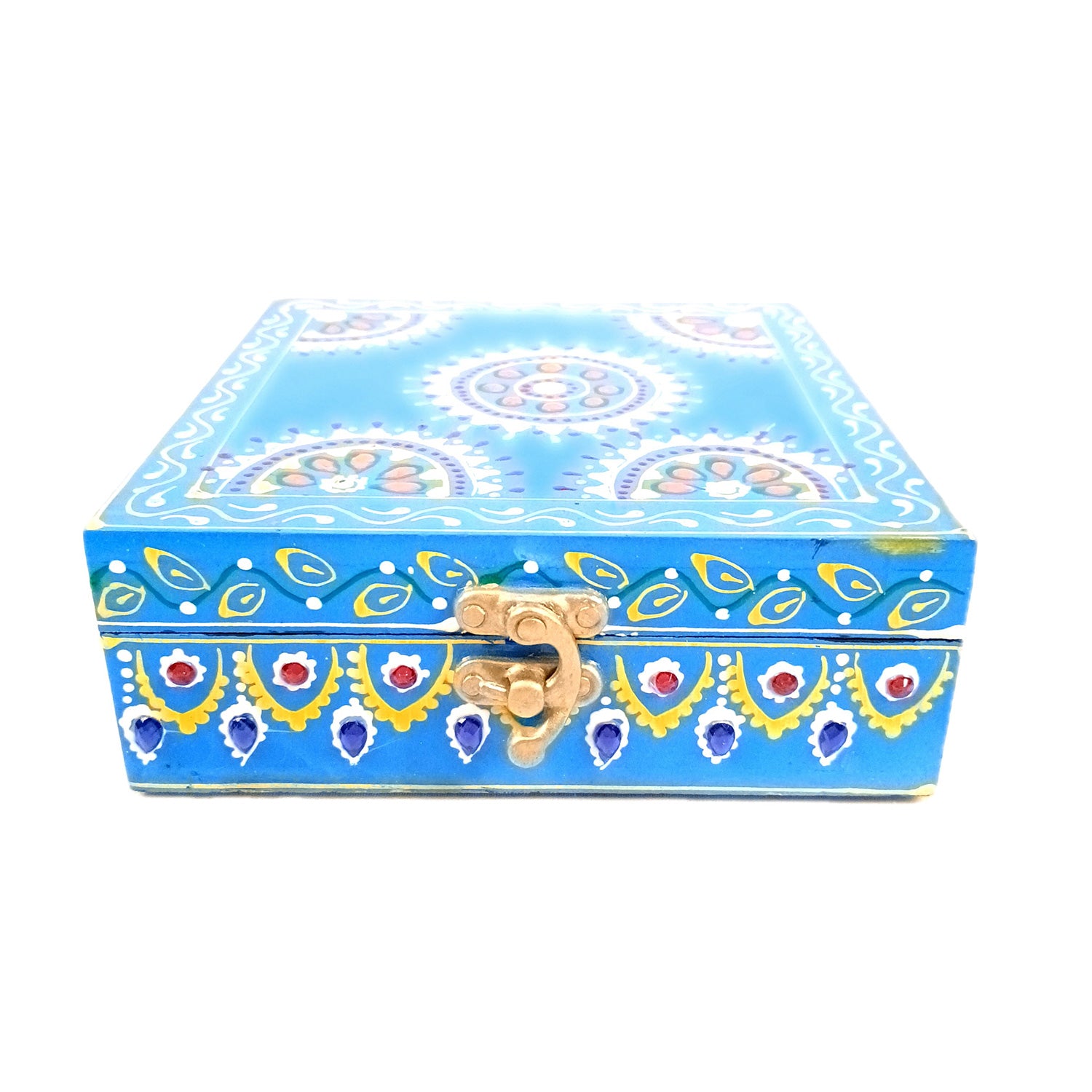 Jewellery Box | Decorative Wooden Jewelry Box - For Home, Table, Organizing Earring, Rings, Necklace & Gifts - 6 Inch - Apkamart #Colour_Blue