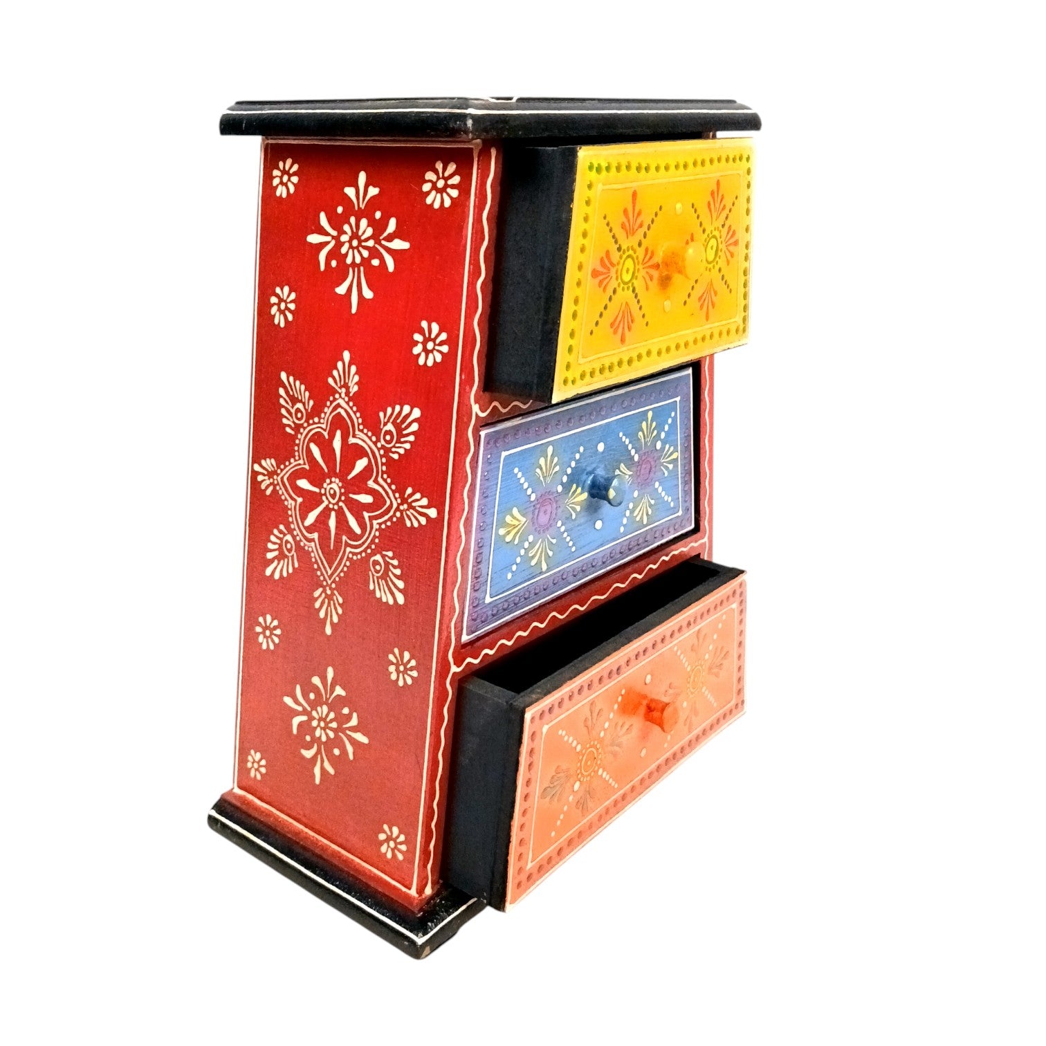 Jewellery Box with 3 Drawers | Handcrafted Jewellery Organizer for Rings, Earrings, Bangles, Watches | Decorative Storage Box for Dressing Table - 11 Inch - Apkamart #Style_Design 1