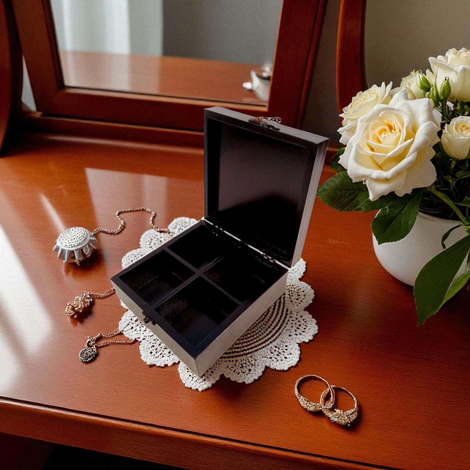 Wooden Jewellery Box | Bridal Box for Women | Luxury Jewellery Storage Gift Box for Bride | Custom Wedding Keepsake Organizer | Elegant Jewellery Box for Her - 7 Inch - Apkamart