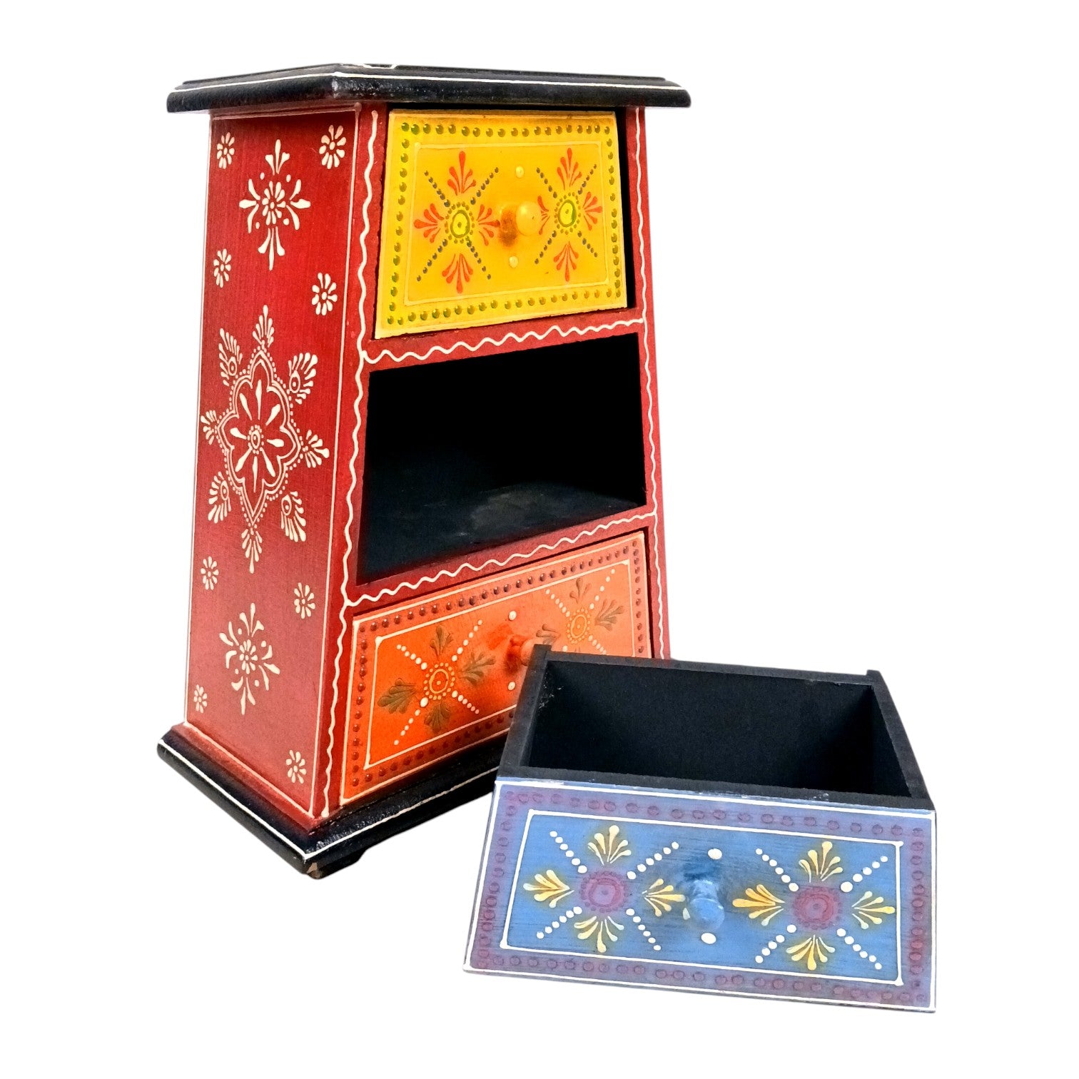 Jewellery Box with 3 Drawers | Handcrafted Jewellery Organizer for Rings, Earrings, Bangles, Watches | Decorative Storage Box for Dressing Table - 11 Inch - Apkamart #Style_Design 1