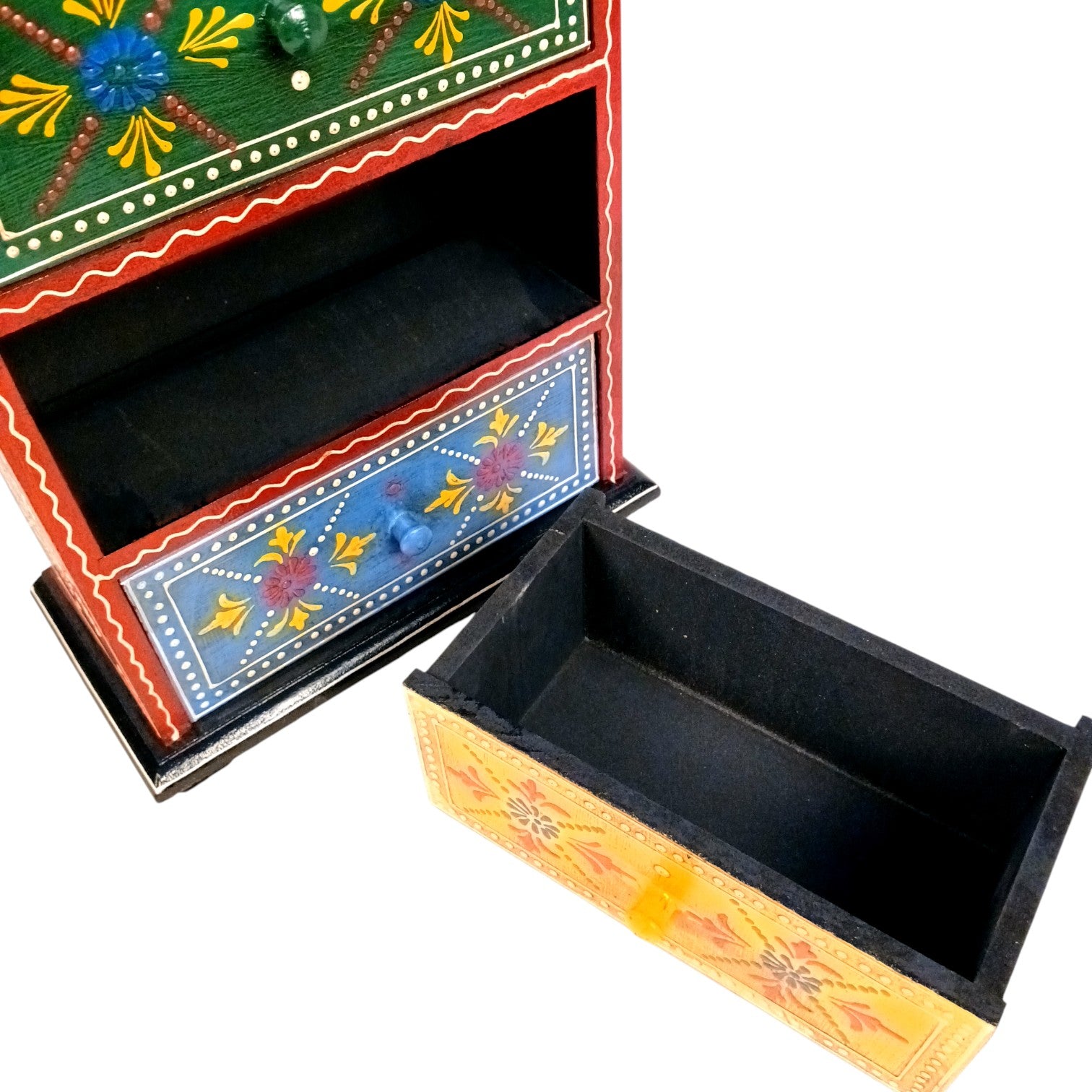 Wooden Jewellery Box with 4 Drawers | Handcrafted Storage Organizer for Rings, Earrings, Bangles, Trinkets | Decorative Box for Dressing Table, Home Decor & Gifting - 14 Inch - Apkamart