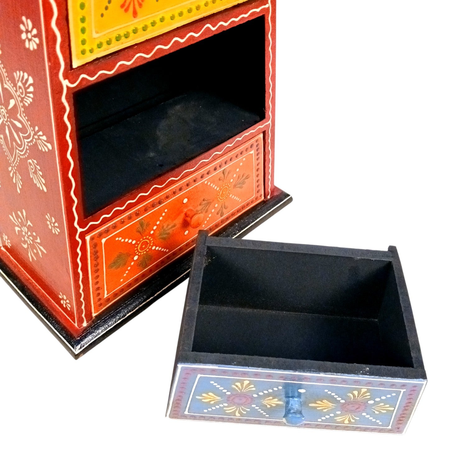 Jewellery Box with 3 Drawers | Handcrafted Jewellery Organizer for Rings, Earrings, Bangles, Watches | Decorative Storage Box for Dressing Table - 11 Inch - Apkamart #Style_Design 1