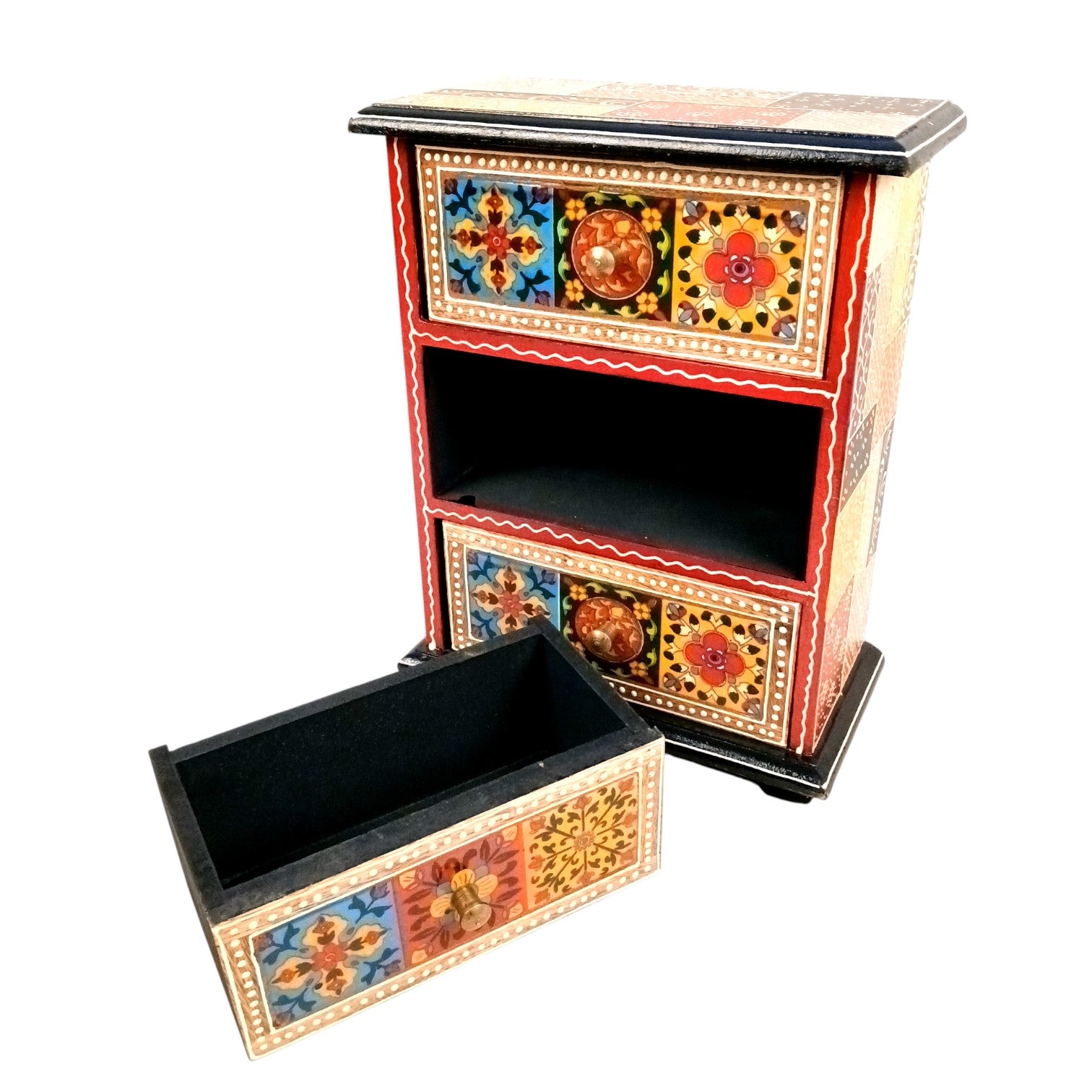 Jewellery Box | Wooden Jewellery Organizer with 3 Drawers | Storage Case for Rings, Earrings, Chains, Bangles & Makeup | Vanity Box for Women & Girls – 11 Inch - Apkamart #Style_Design 1