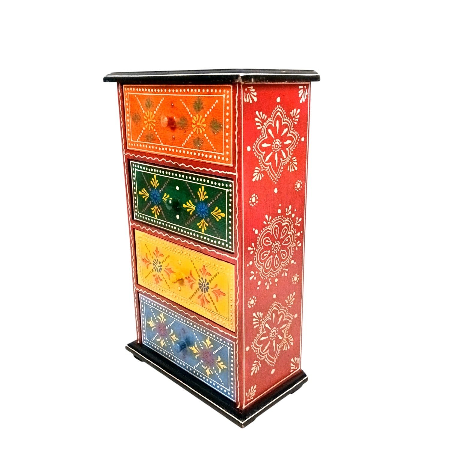 Wooden Jewellery Box with 4 Drawers | Handcrafted Storage Organizer for Rings, Earrings, Bangles, Trinkets | Decorative Box for Dressing Table, Home Decor & Gifting - 14 Inch - Apkamart