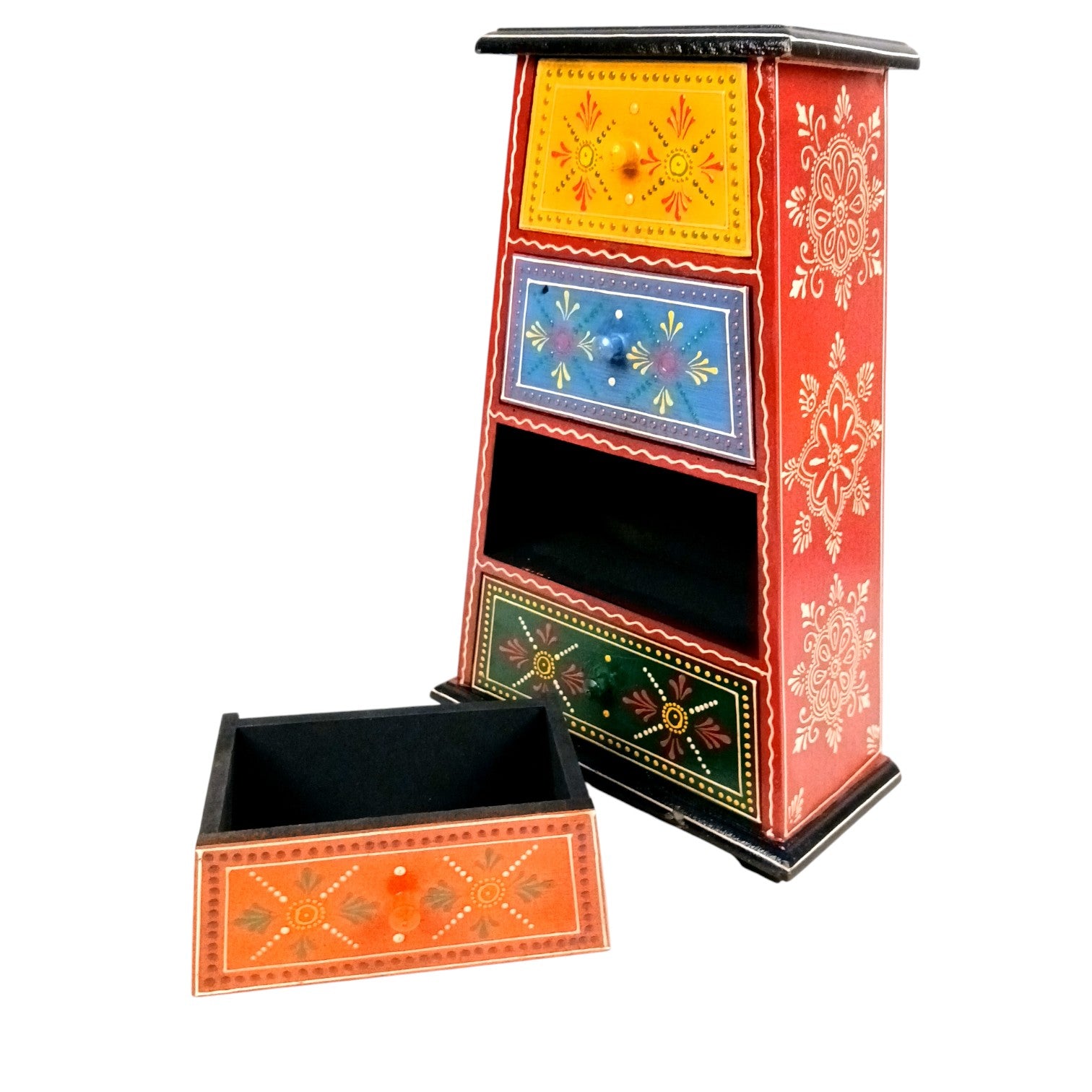 Jewellery Box with 4 Drawers | Handcrafted Jewellery Organizer for Rings, Earrings, Bangles, Watches | Decorative Jewellery Storage Box for Dressing Table - 14 Inch - Apkamart #Style_Design 1