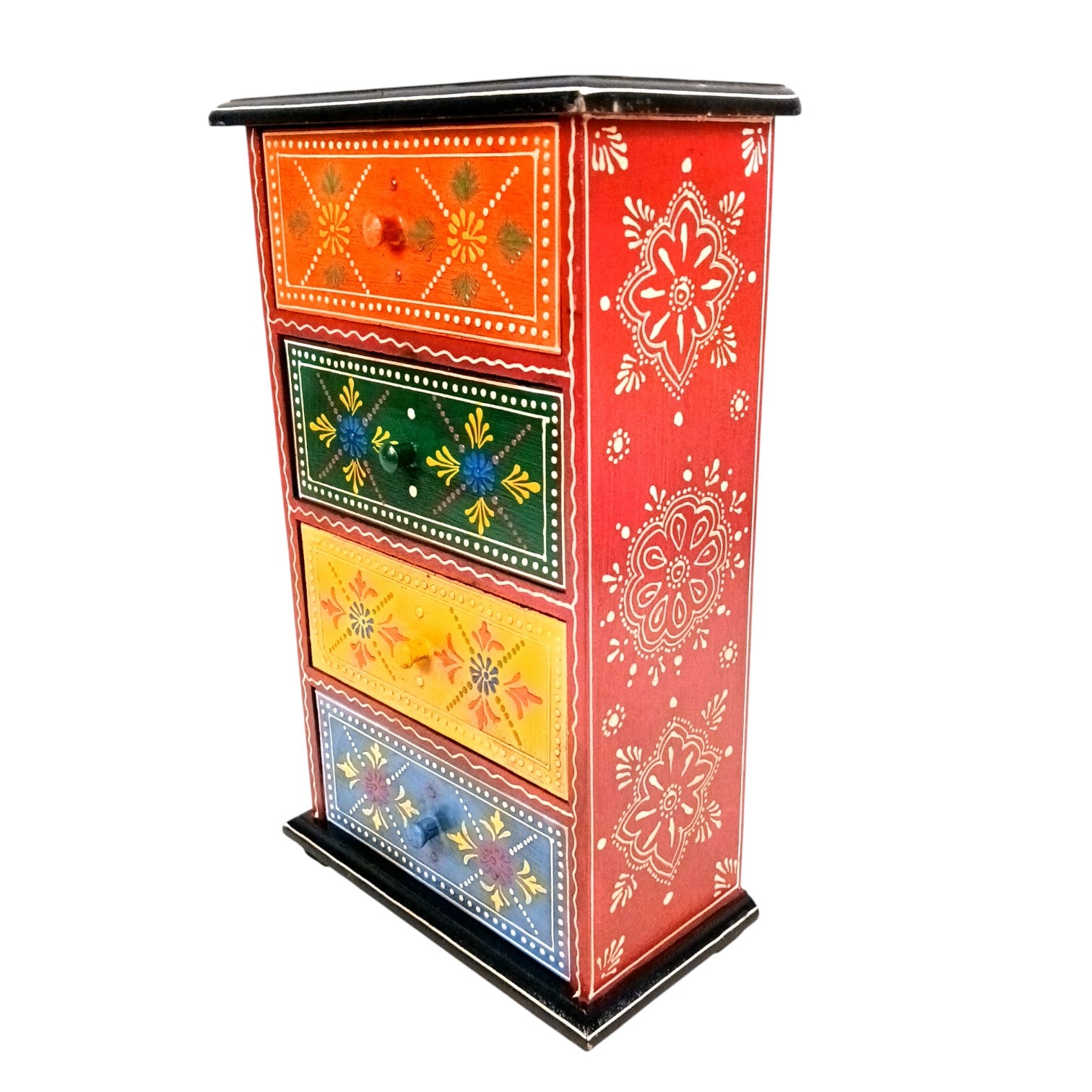 Wooden Jewellery Box with 4 Drawers | Handcrafted Storage Organizer for Rings, Earrings, Bangles, Trinkets | Decorative Box for Dressing Table, Home Decor & Gifting - 14 Inch - Apkamart