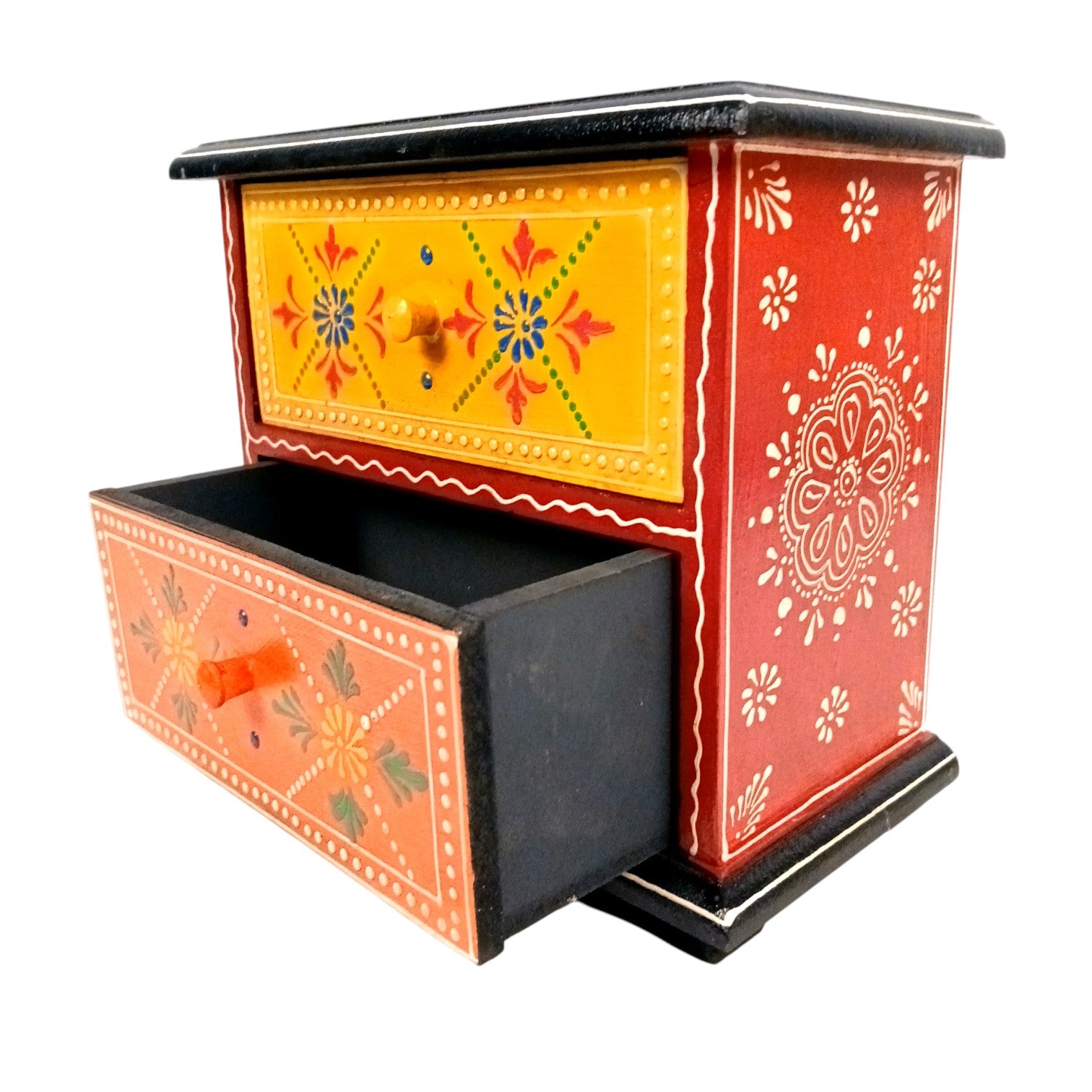 Wooden Jewellery Box with 2 Drawers | Handcrafted Organizer for Rings, Earrings, Bangles, Watches | Vanity Storage Box for Dressing Table, Home Decor & Gifts - 8 Inch - Apkamart #Style_Design 1