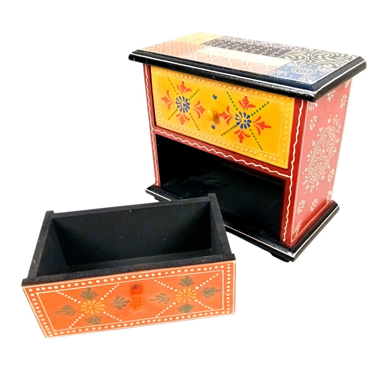 Wooden Jewellery Box with 2 Drawers | Handcrafted Organizer for Rings, Earrings, Bangles, Watches | Vanity Storage Box for Dressing Table, Home Decor & Gifts - 8 Inch - Apkamart #Style_Design 1