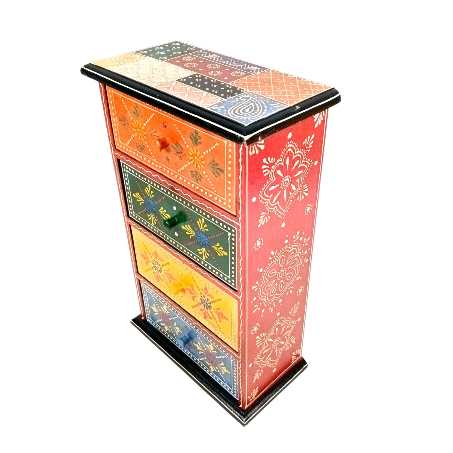 Wooden Jewellery Box with 4 Drawers | Handcrafted Storage Organizer for Rings, Earrings, Bangles, Trinkets | Decorative Box for Dressing Table, Home Decor & Gifting - 14 Inch - Apkamart