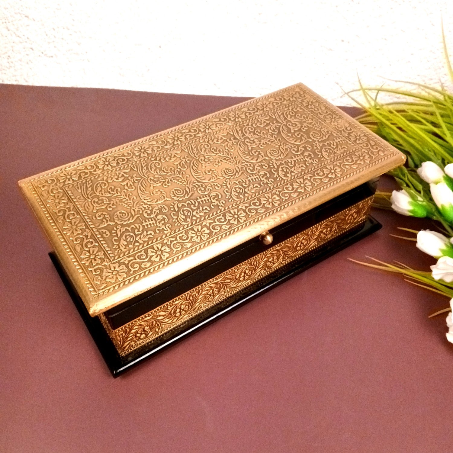 Wooden Jewelry Box for Bride | Bridal Gift Organizer for Women | Luxury Wedding Jewelry Storage Box | Compact Wood & Brass Jewellery Case for Travel & Occasions - 12 Inch - Apkamart