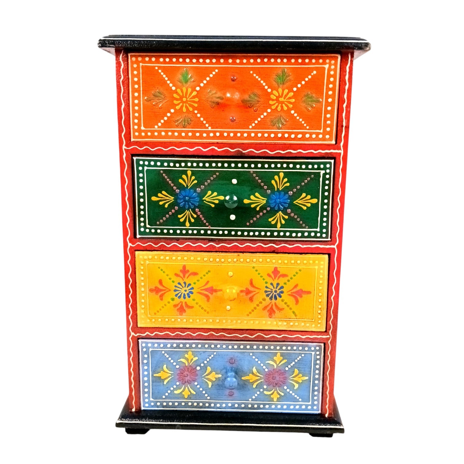 Wooden Jewellery Box with 4 Drawers | Handcrafted Storage Organizer for Rings, Earrings, Bangles, Trinkets | Decorative Box for Dressing Table, Home Decor & Gifting - 14 Inch - Apkamart
