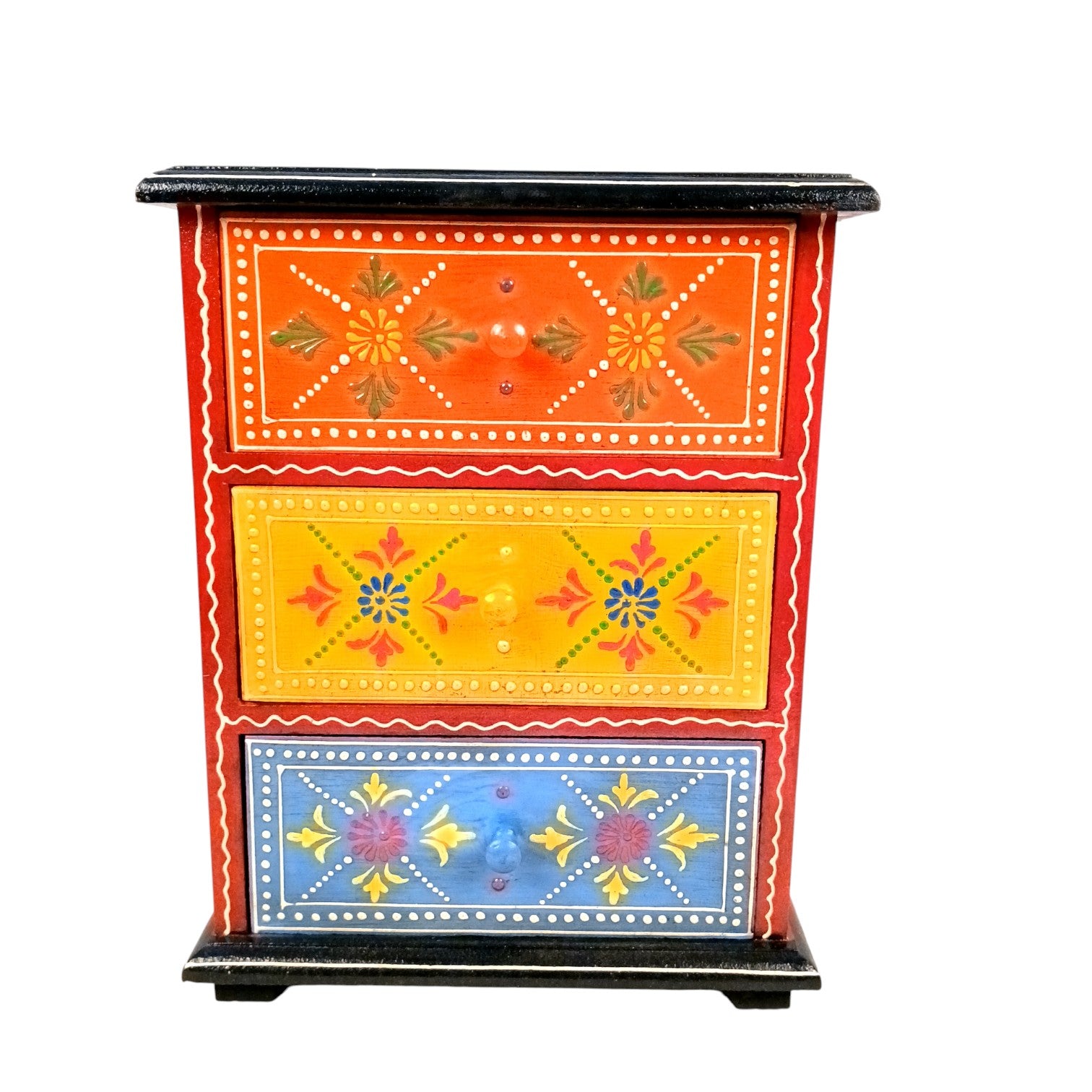 Jewellery Box | Wooden Jewellery Organizer with 3 Drawers | Storage Case for Rings, Earrings, Bangles & Makeup | Vanity Box for Women & Girls | Multipurpose Box - 11 Inch - Apkamart