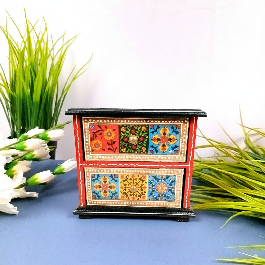 Jewellery Box | Wooden Jewellery Organizer with 2 Drawers | Storage Case for Rings, Earrings, Chains & Makeup | Decorative Vanity Box for Women & Girls - 8 Inch - Apkamart