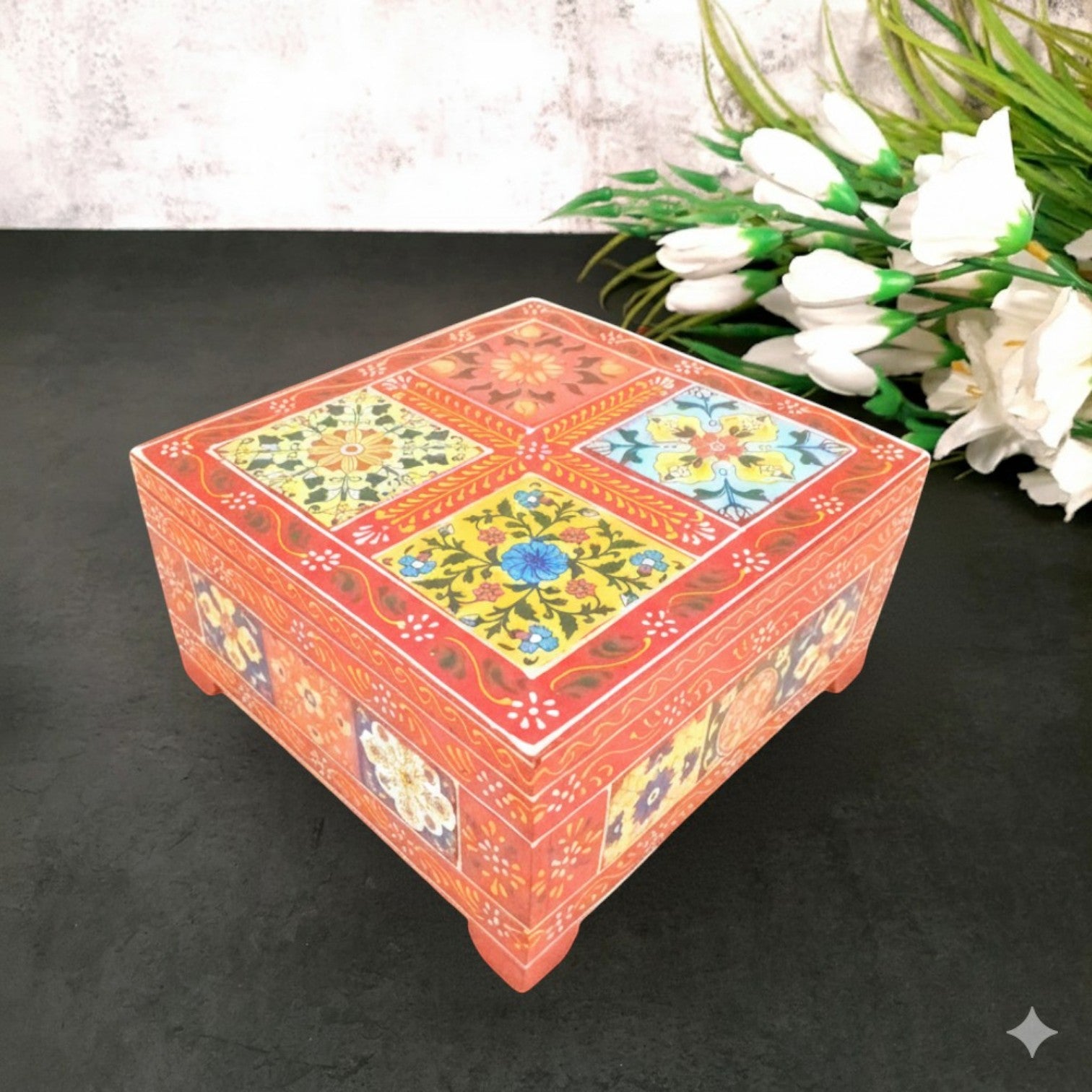 Handcrafted Wooden Box for Dry Fruits, Supari & Jewellery | Decorative Storage Box | Multipurpose Organizer for Gifting, Festive & Home Decor - 8 Inch - Apkamart