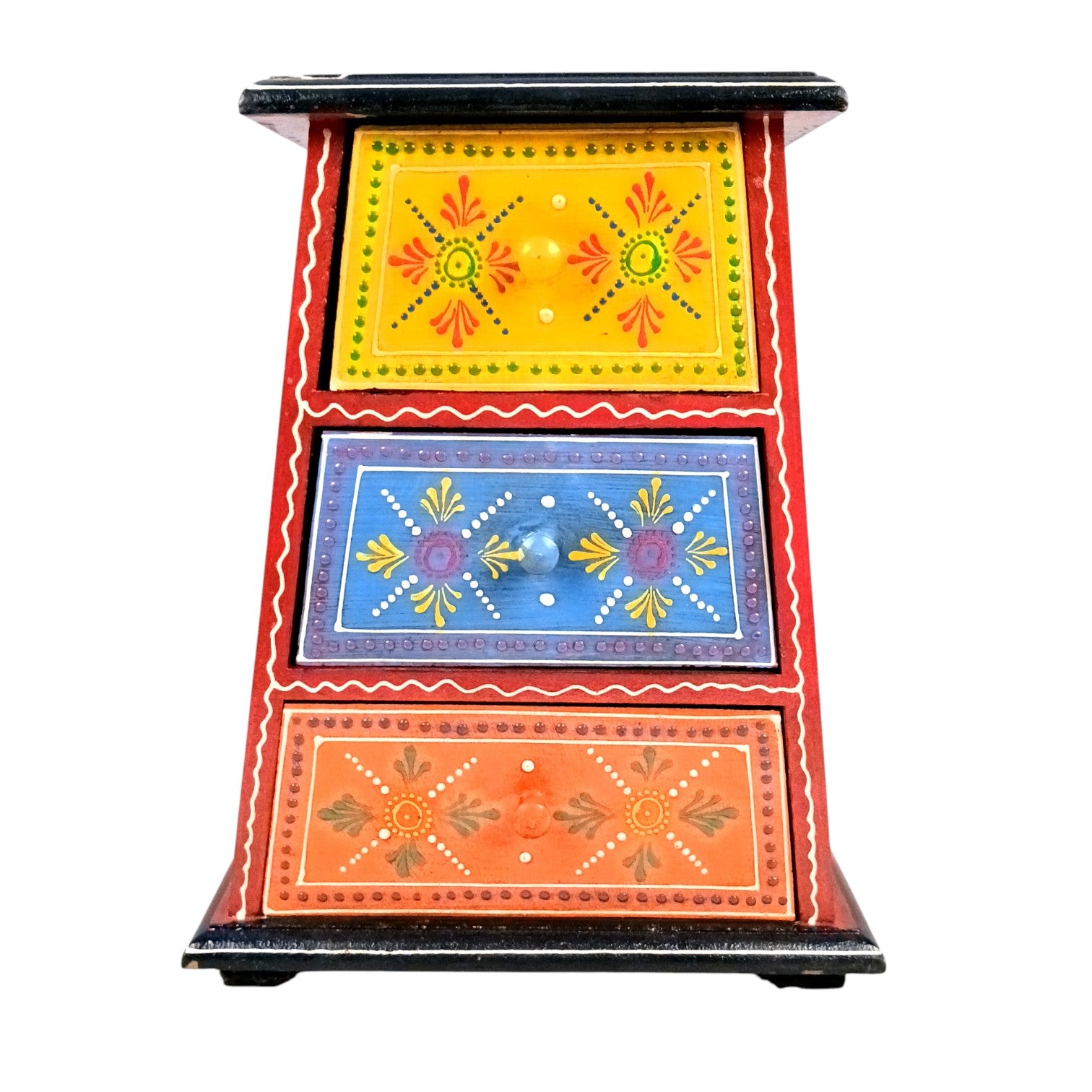 Jewellery Box with 3 Drawers | Handcrafted Jewellery Organizer for Rings, Earrings, Bangles, Watches | Decorative Storage Box for Dressing Table - 11 Inch - Apkamart #Style_Design 1