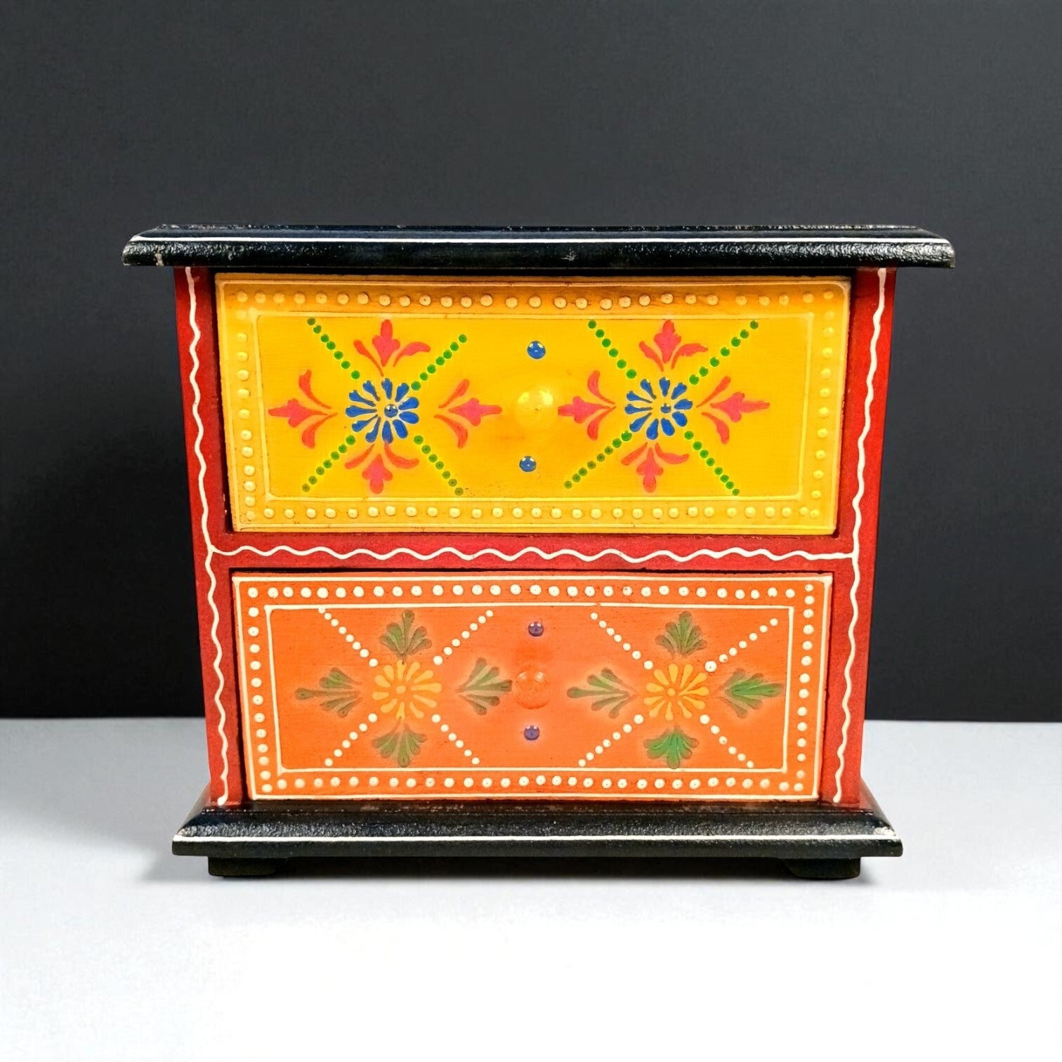 Wooden Jewellery Box with 2 Drawers | Handcrafted Organizer for Rings, Earrings, Bangles, Watches | Vanity Storage Box for Dressing Table, Home Decor & Gifts - 8 Inch - Apkamart #Style_Design 1