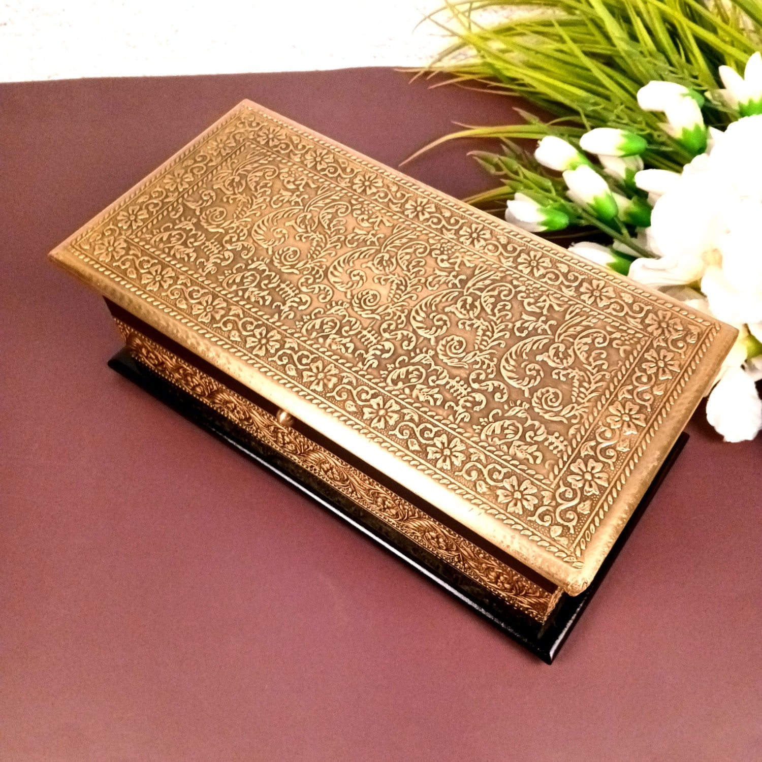 Wooden Jewelry Box for Bride | Bridal Gift Organizer for Women | Luxury Wedding Jewelry Storage Box | Compact Wood & Brass Jewellery Case for Travel & Occasions - 12 Inch - Apkamart