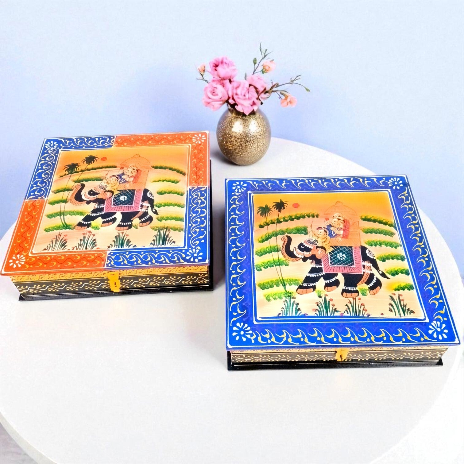Jewellery Box with Elephant Design| Handcrafted Decorative Storage Box for Jewellery, Keepsakes & Gifting | Traditional Wooden Organizer for Home Decor - 12 Inch (Pack Of 2) - Apkamart