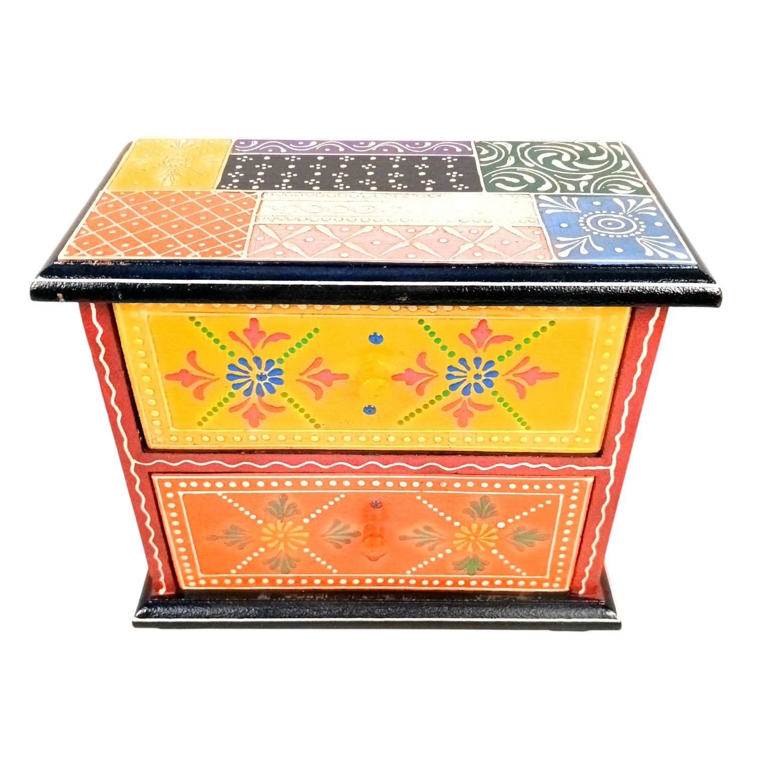 Wooden Jewellery Box with 2 Drawers | Handcrafted Organizer for Rings, Earrings, Bangles, Watches | Vanity Storage Box for Dressing Table, Home Decor & Gifts - 8 Inch - Apkamart #Style_Design 1