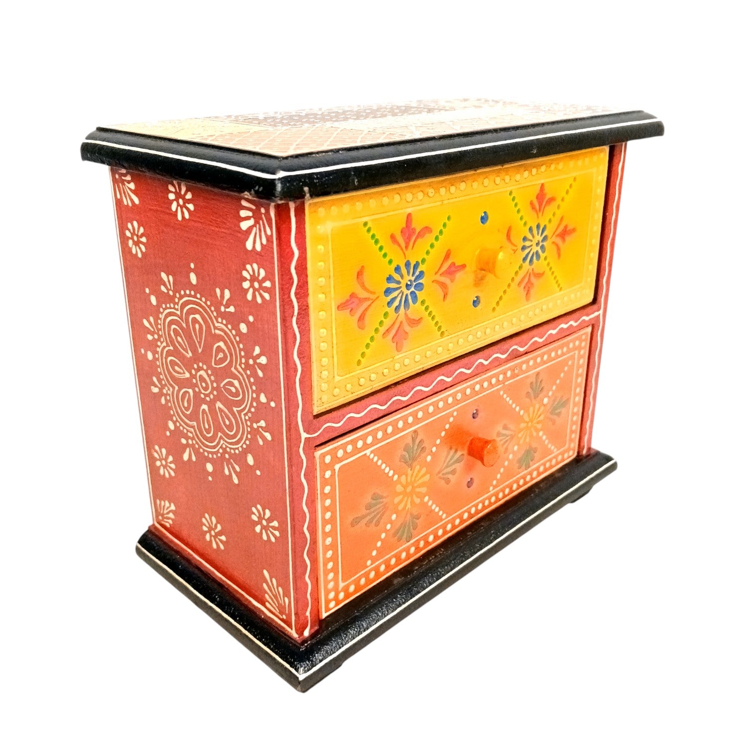 Wooden Jewellery Box with 2 Drawers | Handcrafted Organizer for Rings, Earrings, Bangles, Watches | Vanity Storage Box for Dressing Table, Home Decor & Gifts - 8 Inch - Apkamart #Style_Design 1