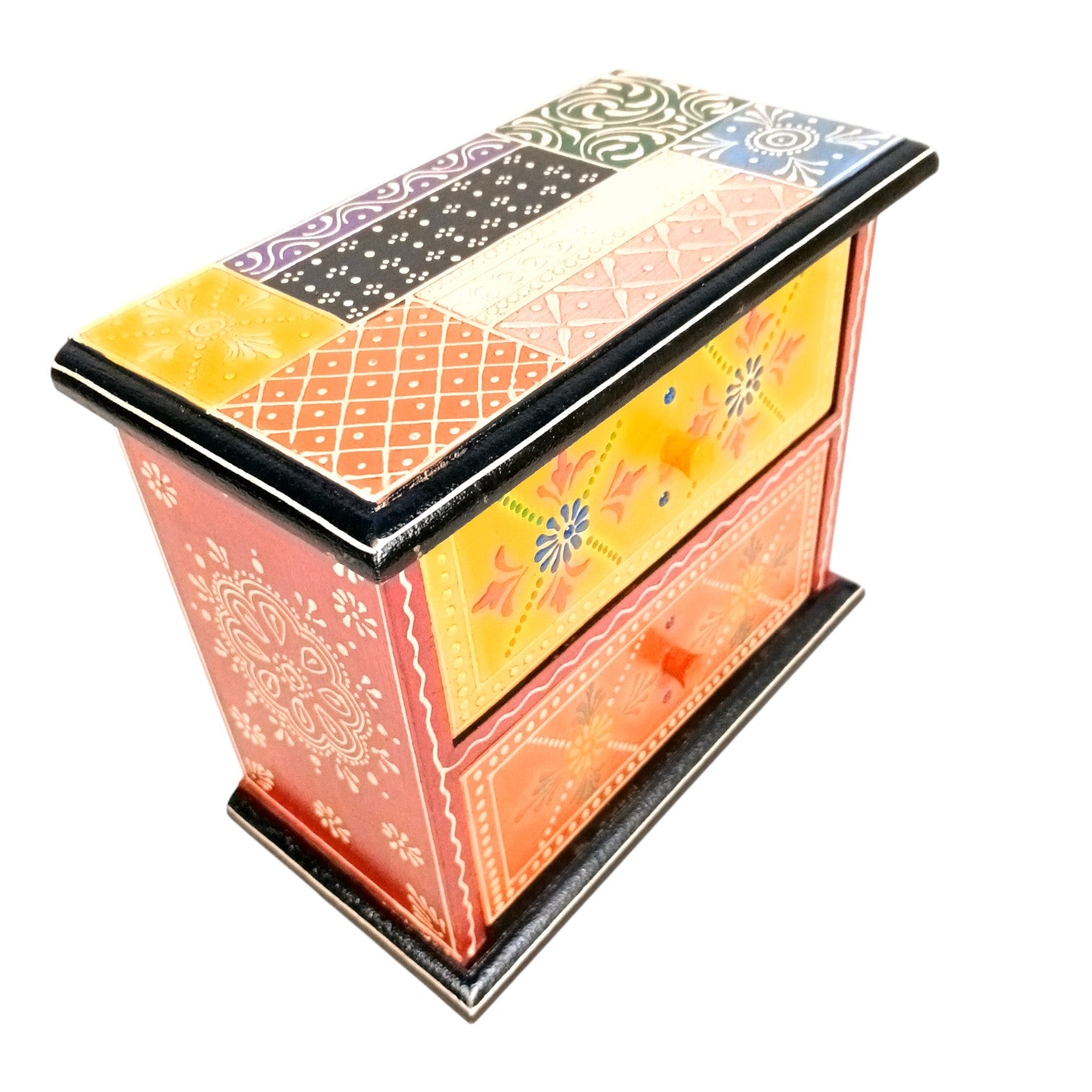 Wooden Jewellery Box with 2 Drawers | Handcrafted Organizer for Rings, Earrings, Bangles, Watches | Vanity Storage Box for Dressing Table, Home Decor & Gifts - 8 Inch - Apkamart #Style_Design 1