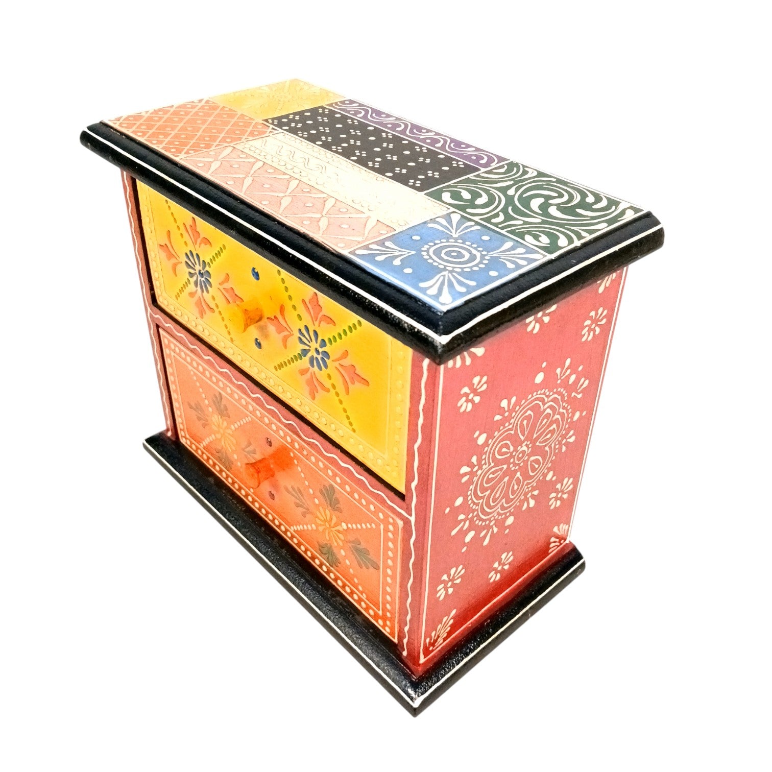 Wooden Jewellery Box with 2 Drawers | Handcrafted Organizer for Rings, Earrings, Bangles, Watches | Vanity Storage Box for Dressing Table, Home Decor & Gifts - 8 Inch - Apkamart #Style_Design 1