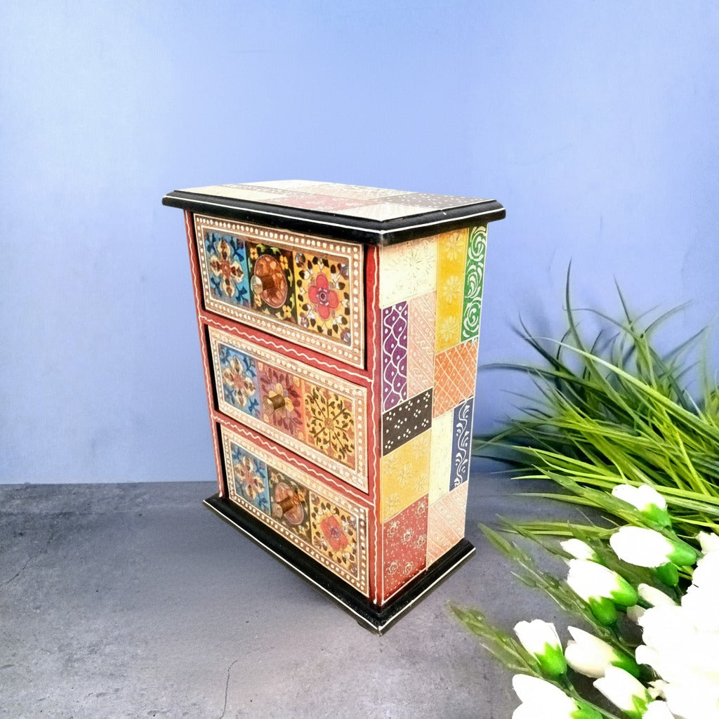 Jewellery Box | Wooden Jewellery Organizer with 3 Drawers | Storage Case for Rings, Earrings, Chains, Bangles & Makeup | Vanity Box for Women & Girls – 11 Inch - Apkamart #Style_Design 1