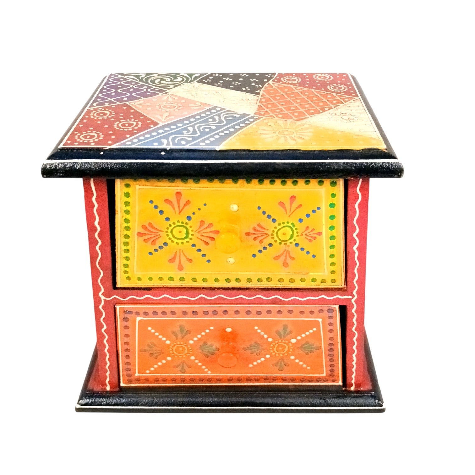 Jewellery Box with 2 Drawers | Handcrafted Storage Organizer for Rings, Earrings, Bangles, Watches & Trinkets | Decorative Wooden Jewellery Box for Dressing Table - 7 Inch - Apkamart