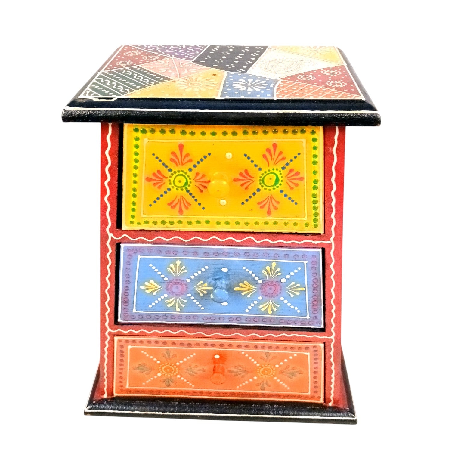 Jewellery Box with 3 Drawers | Handcrafted Jewellery Organizer for Rings, Earrings, Bangles, Watches | Decorative Storage Box for Dressing Table - 11 Inch - Apkamart #Style_Design 1