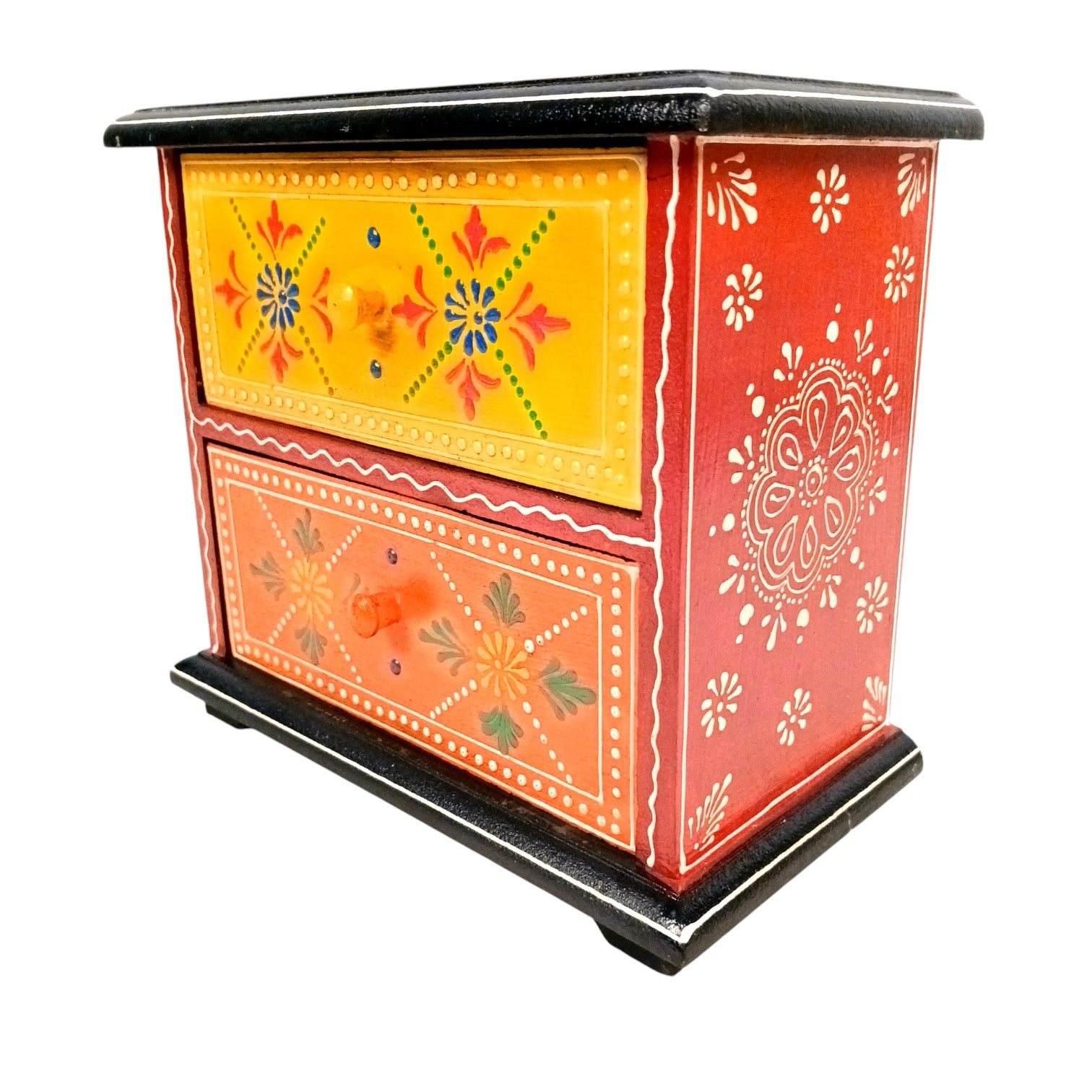 Wooden Jewellery Box with 2 Drawers | Handcrafted Organizer for Rings, Earrings, Bangles, Watches | Vanity Storage Box for Dressing Table, Home Decor & Gifts - 8 Inch - Apkamart #Style_Design 1