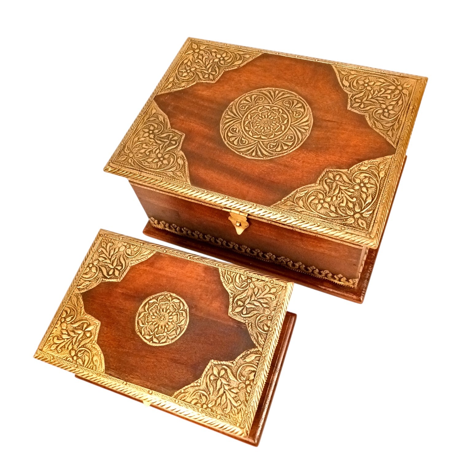 Handcrafted Small Trunk Storage Boxes | Multipurpose Organizer for Jewellery, Make-up Accessories & Home Decor Combo of Wooden Jewelry Boxes – 12 Inch (Set Of 2) - Apkamart