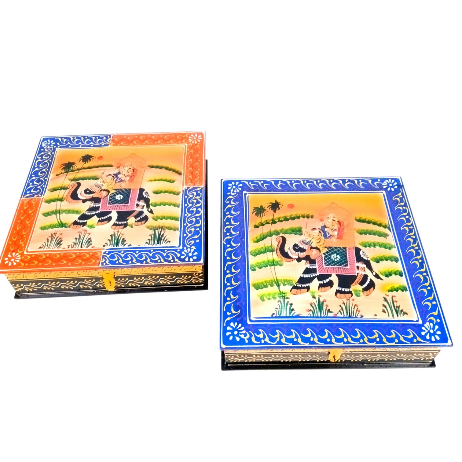 Jewellery Box with Elephant Design| Handcrafted Decorative Storage Box for Jewellery, Keepsakes & Gifting | Traditional Wooden Organizer for Home Decor - 12 Inch (Pack Of 2) - Apkamart