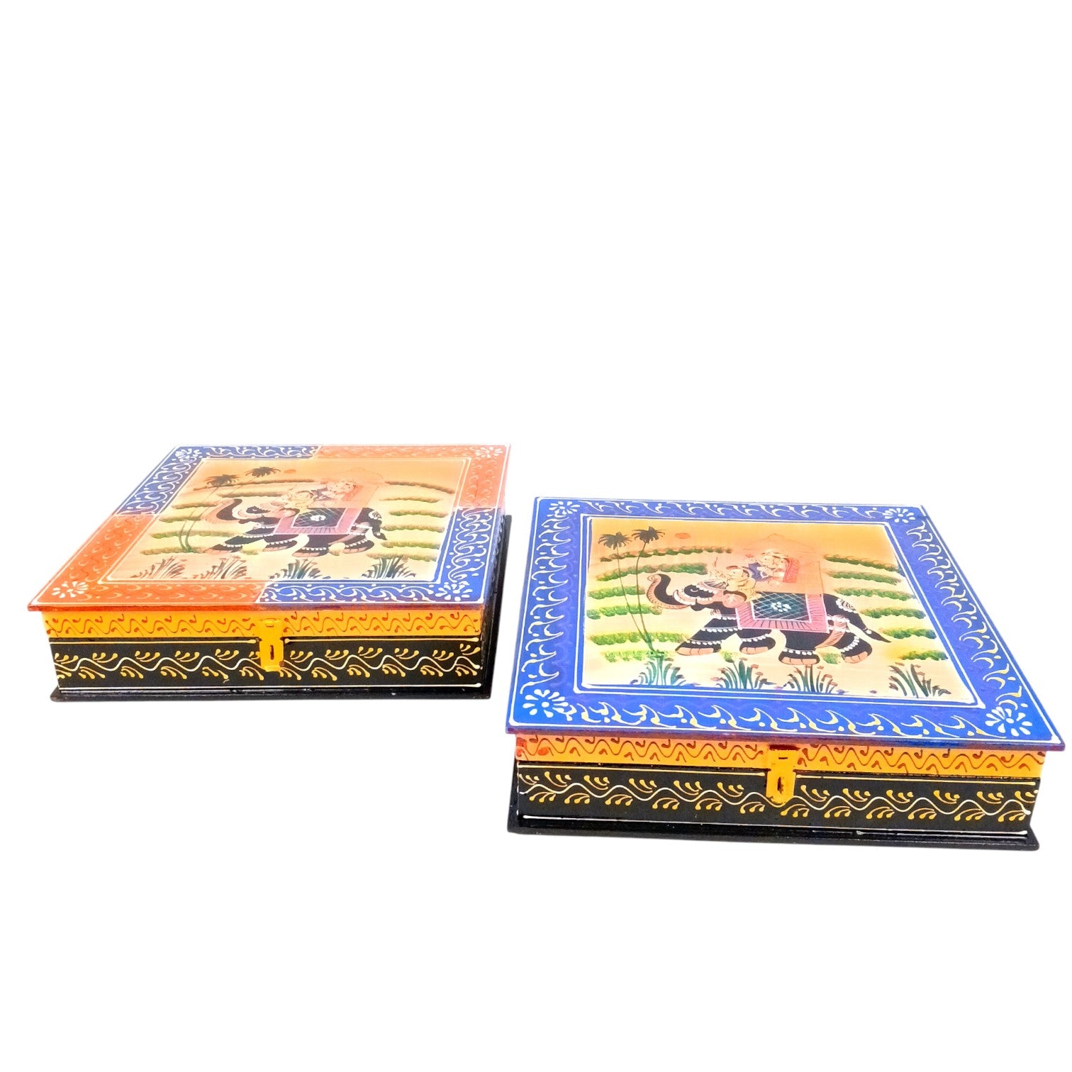 Jewellery Box with Elephant Design| Handcrafted Decorative Storage Box for Jewellery, Keepsakes & Gifting | Traditional Wooden Organizer for Home Decor - 12 Inch (Pack Of 2) - Apkamart