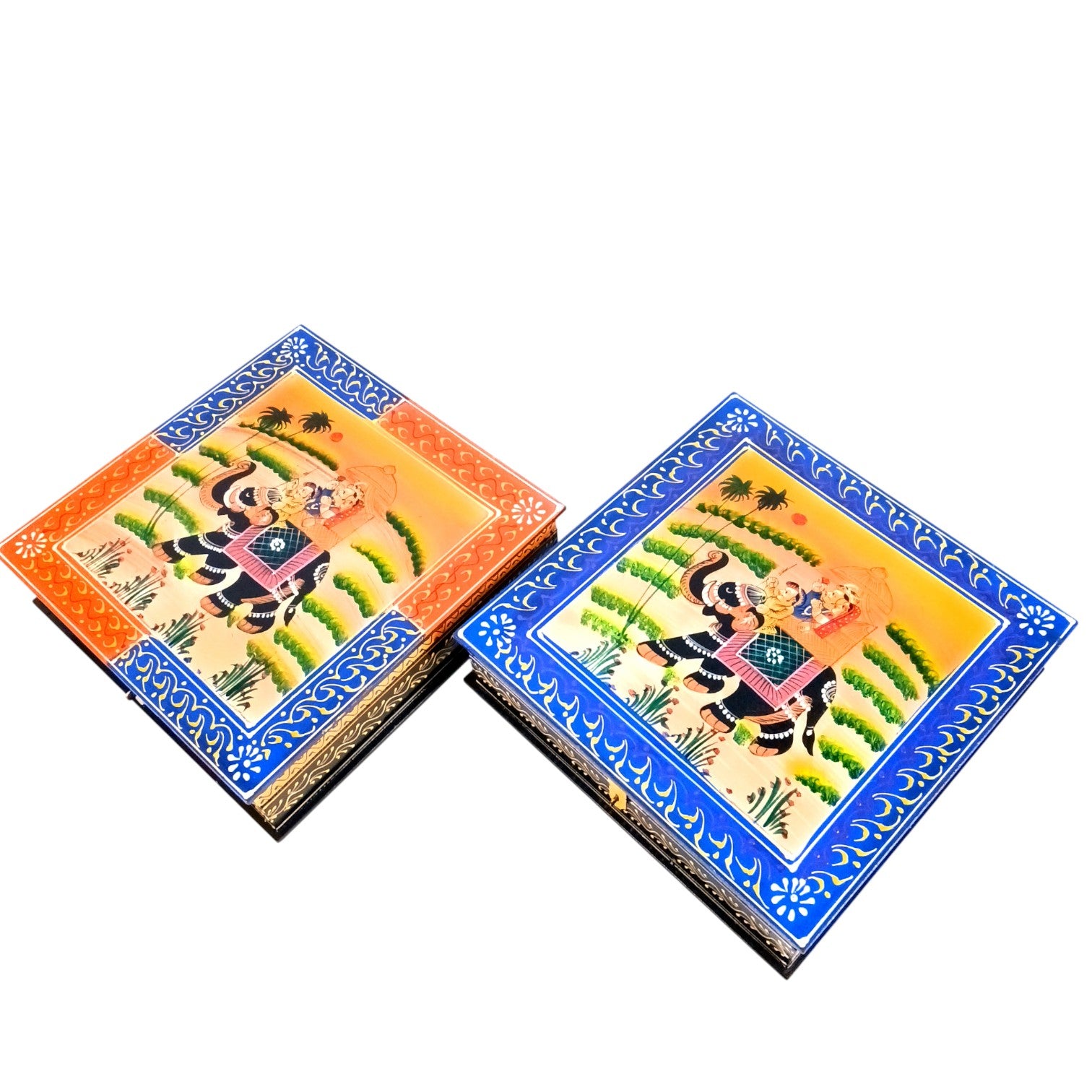 Jewellery Box with Elephant Design| Handcrafted Decorative Storage Box for Jewellery, Keepsakes & Gifting | Traditional Wooden Organizer for Home Decor - 12 Inch (Pack Of 2) - Apkamart