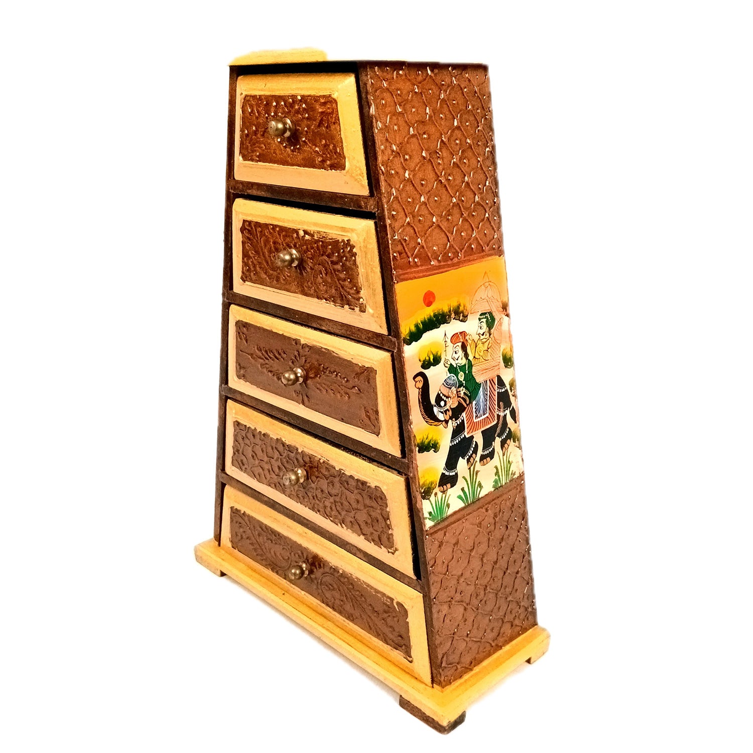 Jewellery Box with 3 Drawers | Handcrafted Jewellery Organizer for Rings, Earrings, Bangles, Watches | Decorative Storage Box for Dressing Table - 11 Inch - Apkamart #Style_Design 2