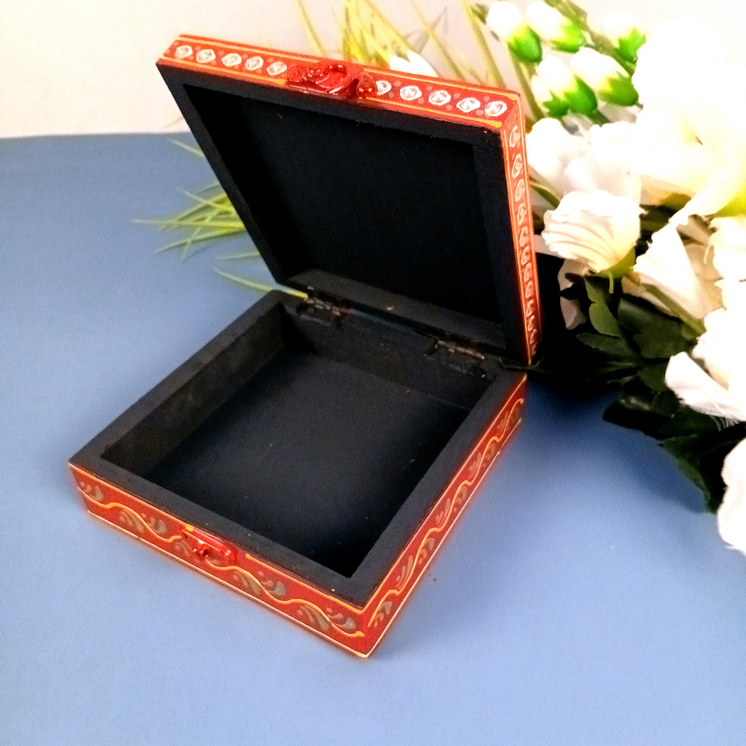 Jewellery Box | Decorative Wooden Jewelry Box - For Home, Table, Organizing Earring, Rings, Necklace & Gifts - 6 Inch - Apkamart #Colour_Red