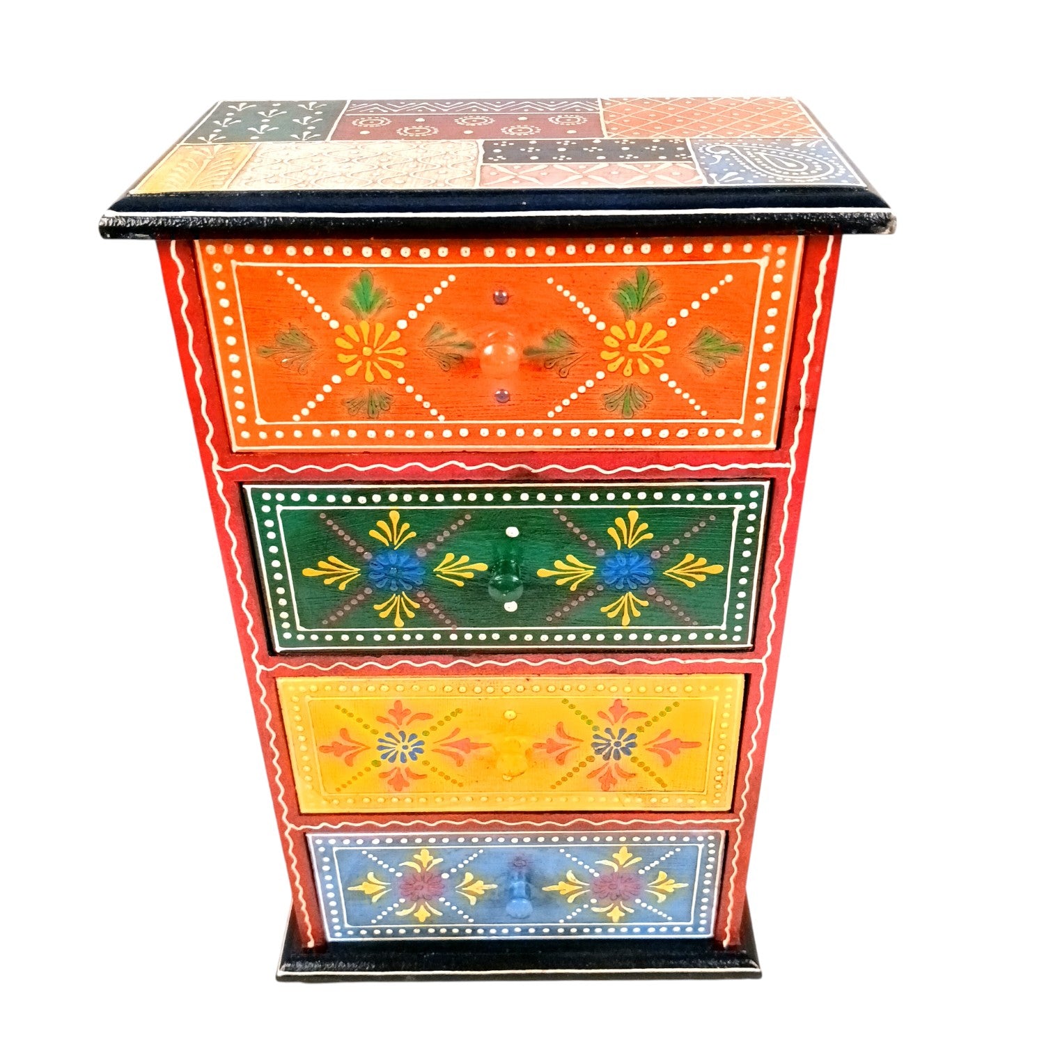 Wooden Jewellery Box with 4 Drawers | Handcrafted Storage Organizer for Rings, Earrings, Bangles, Trinkets | Decorative Box for Dressing Table, Home Decor & Gifting - 14 Inch - Apkamart