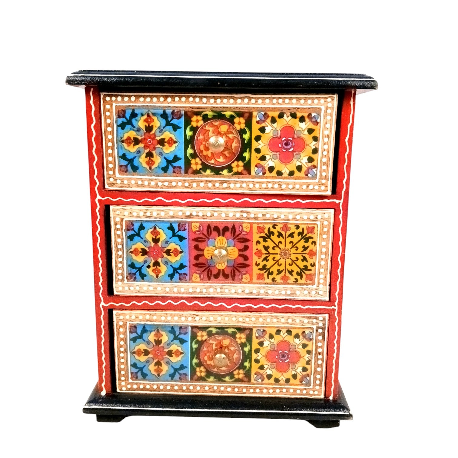 Jewellery Box | Wooden Jewellery Organizer with 3 Drawers | Storage Case for Rings, Earrings, Chains, Bangles & Makeup | Vanity Box for Women & Girls – 11 Inch - Apkamart #Style_Design 1
