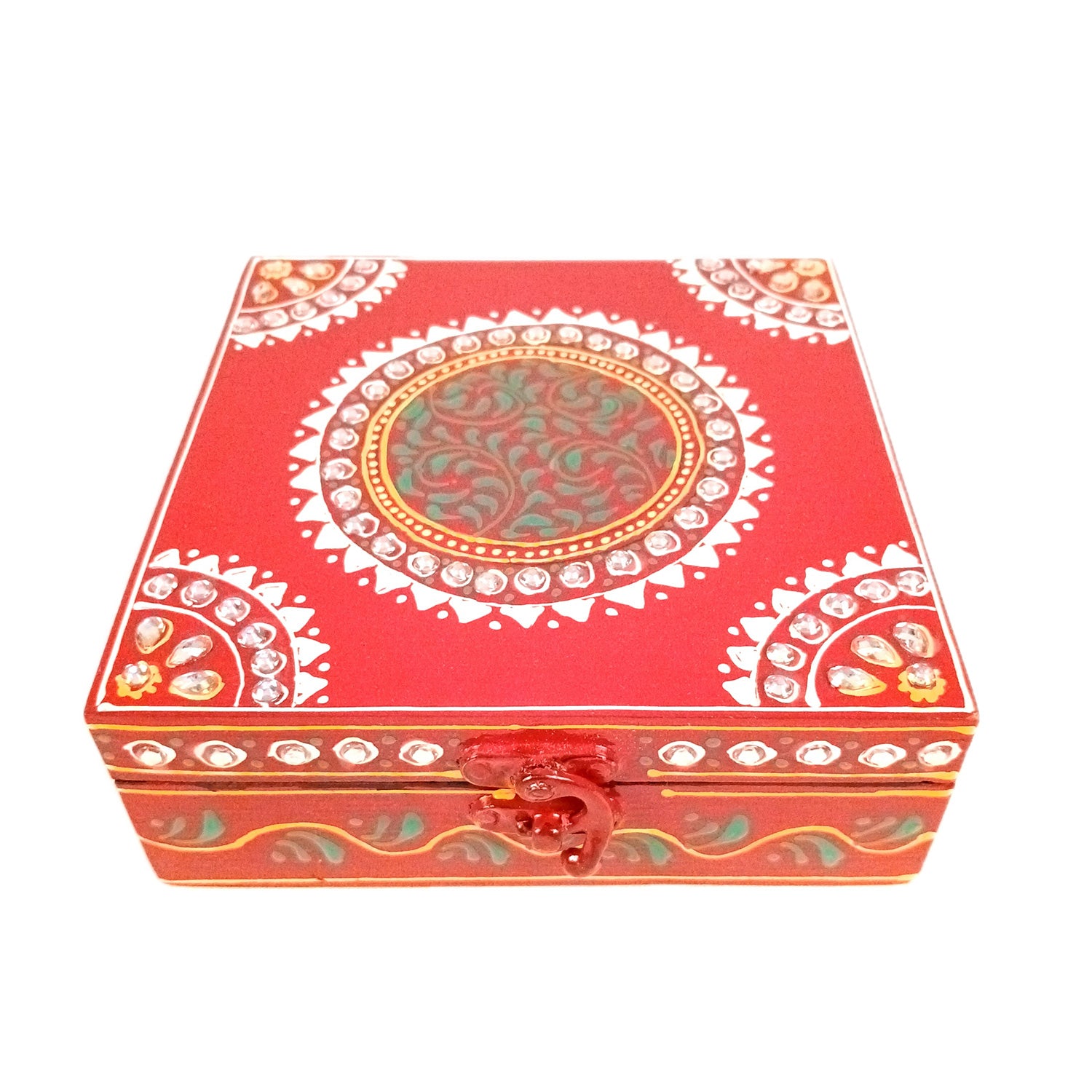 Jewellery Box | Decorative Wooden Jewelry Box - For Home, Table, Organizing Earring, Rings, Necklace & Gifts - 6 Inch - Apkamart #Colour_Red