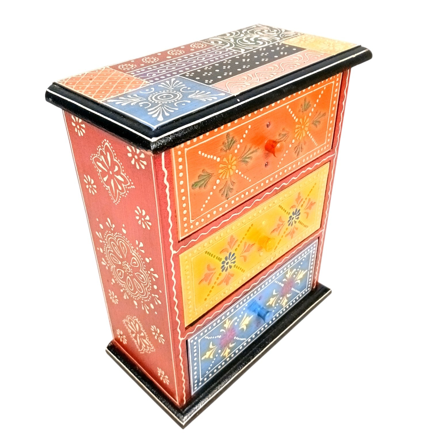 Jewellery Box | Wooden Jewellery Organizer with 3 Drawers | Storage Case for Rings, Earrings, Bangles & Makeup | Vanity Box for Women & Girls | Multipurpose Box - 11 Inch - Apkamart