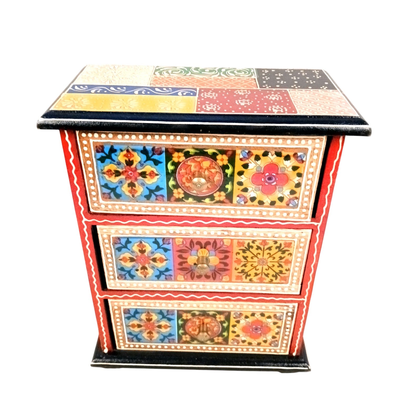 Jewellery Box | Wooden Jewellery Organizer with 3 Drawers | Storage Case for Rings, Earrings, Chains, Bangles & Makeup | Vanity Box for Women & Girls – 11 Inch - Apkamart #Style_Design 1