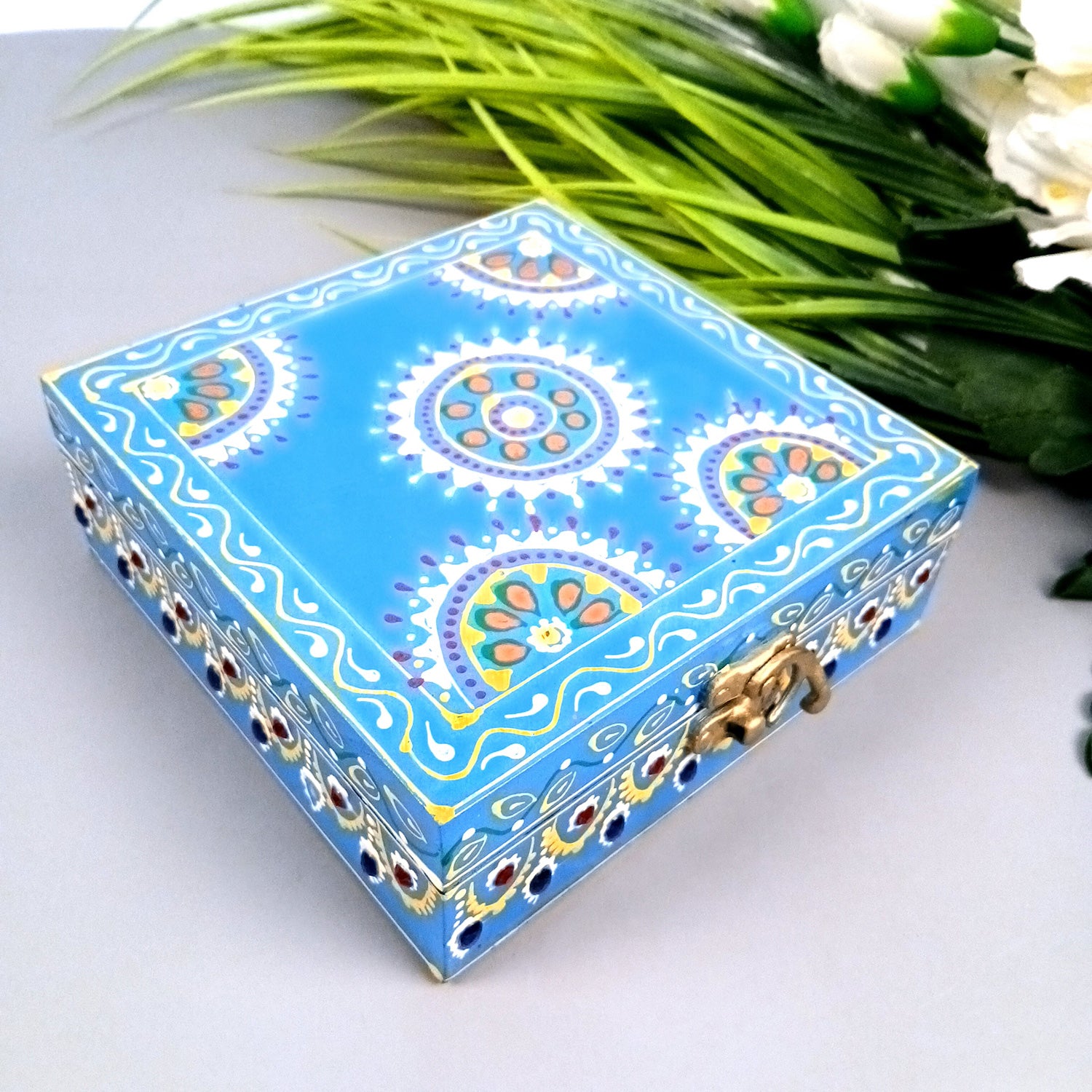 Jewellery Box | Decorative Wooden Jewelry Box - For Home, Table, Organizing Earring, Rings, Necklace & Gifts - 6 Inch - Apkamart #Colour_Blue
