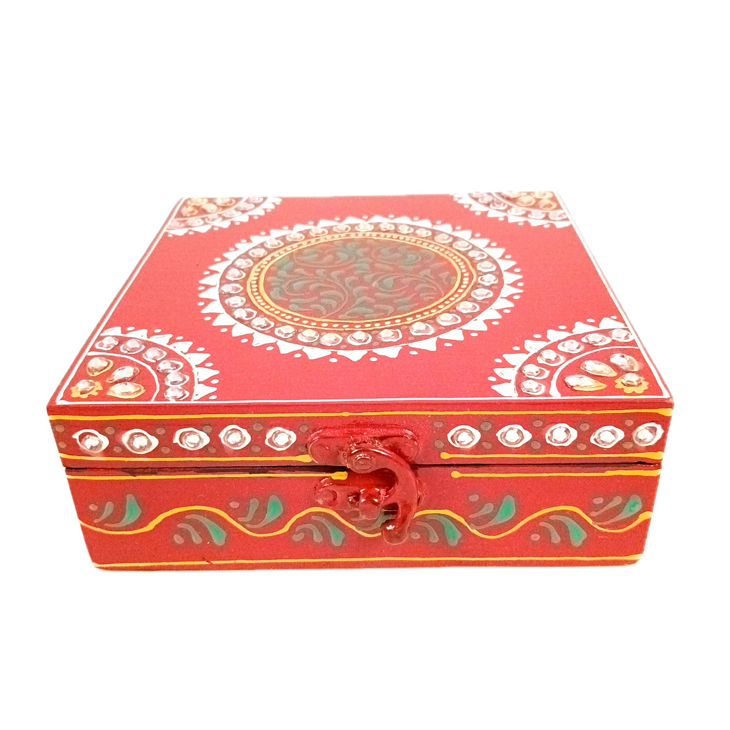 Jewellery Box | Decorative Wooden Jewelry Box - For Home, Table, Organizing Earring, Rings, Necklace & Gifts - 6 Inch - Apkamart #Colour_Red