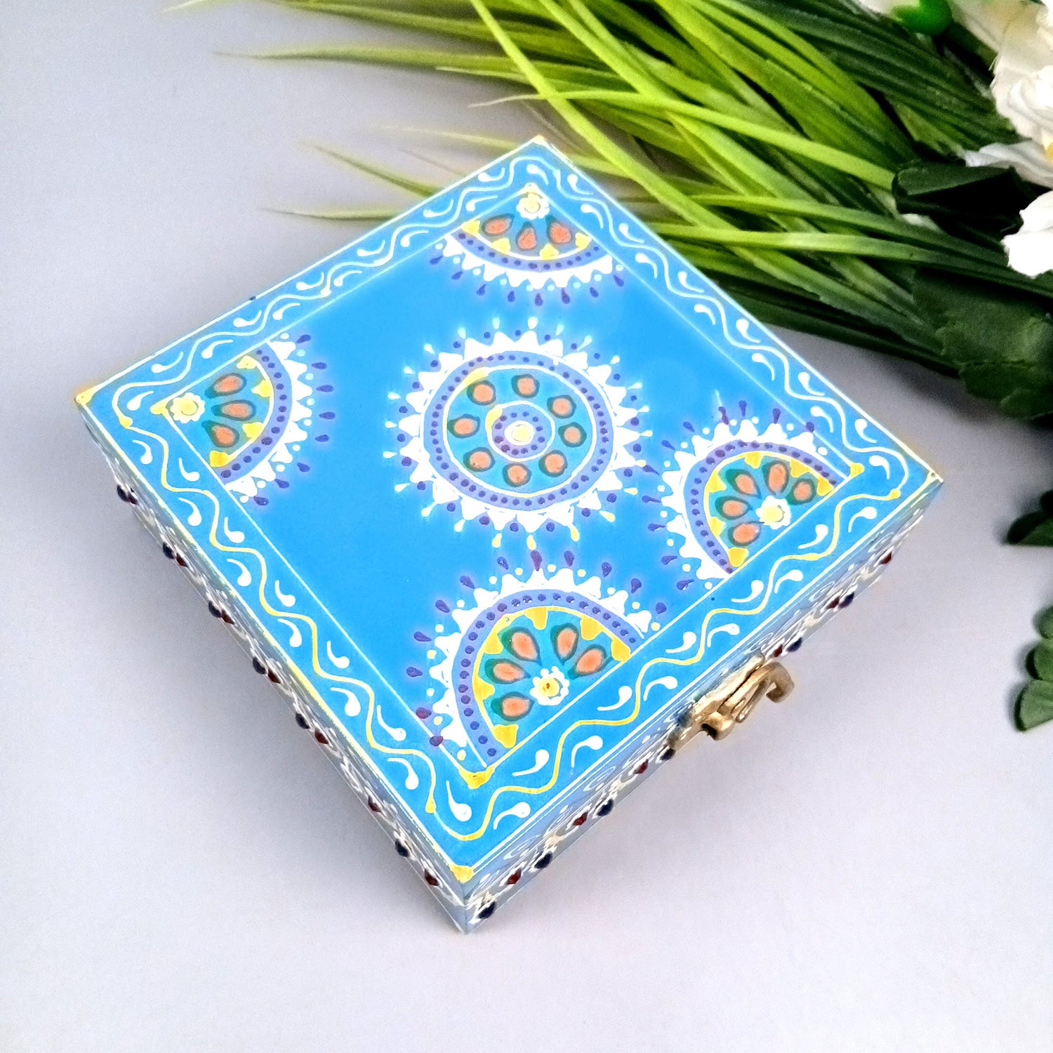 Jewellery Box | Decorative Wooden Jewelry Box - For Home, Table, Organizing Earring, Rings, Necklace & Gifts - 6 Inch - Apkamart #Colour_Blue