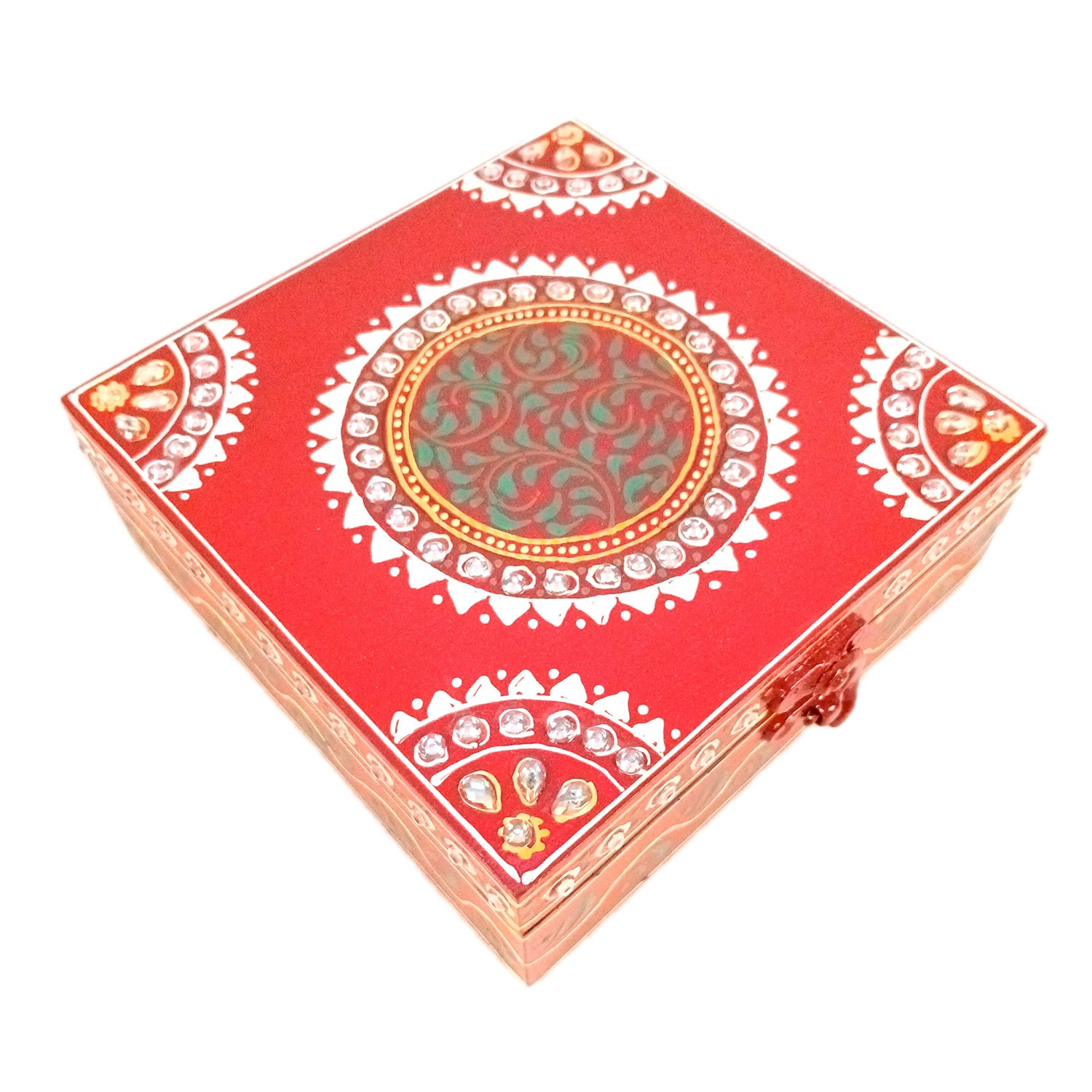 Jewellery Box | Decorative Wooden Jewelry Box - For Home, Table, Organizing Earring, Rings, Necklace & Gifts - 6 Inch - Apkamart #Colour_Red